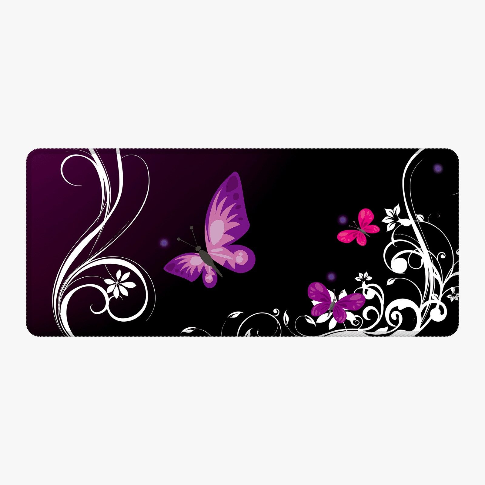 Silmo Mauspad XXL 90x40cm Schmetterling lila Gaming Mousepad Präzision Speed Leise, Vernähter Rand rutschfest leise Gaming Büro Office Homeoffice Mousepad