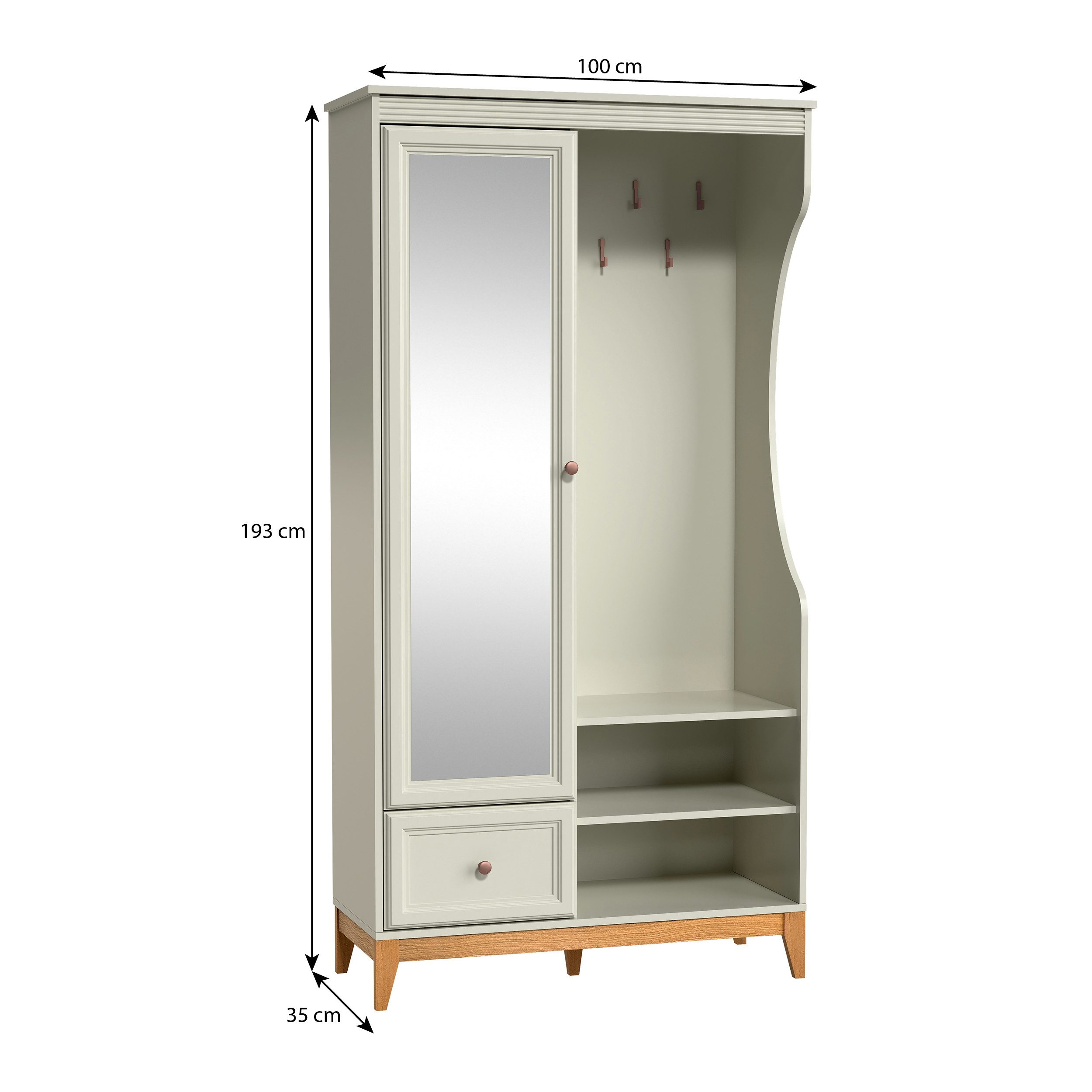 Beautysofa Garderobenschrank Charlott Kaschmir (mit Spiegel, Kleiderstange & offener Schuhablage) Breite: 100 cm