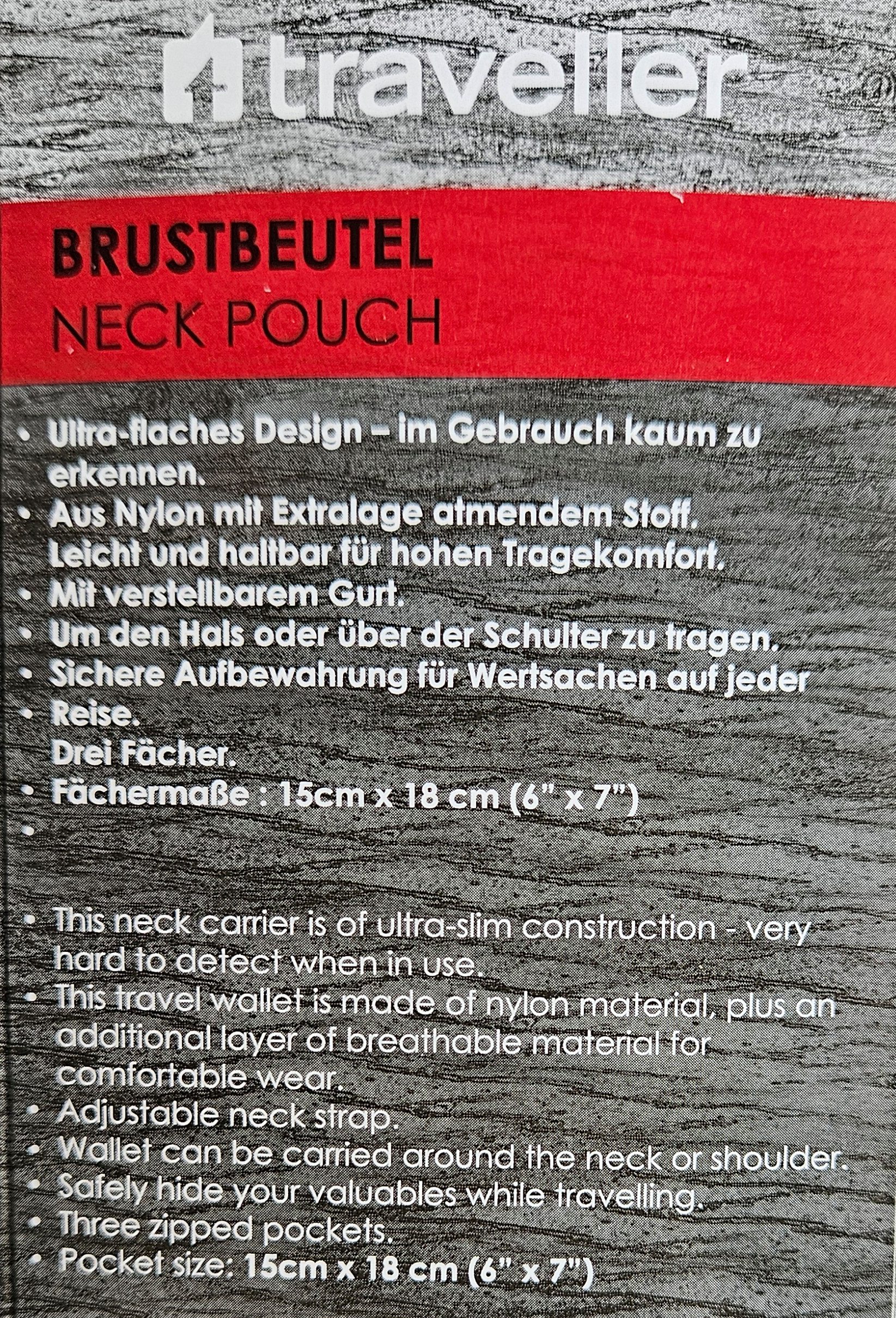 Traveller Brustbeutel Brustsafe Brusttasche Reisetasche Reisepass Geldbörse 4 Fächer, verstellbare Umhängetasche