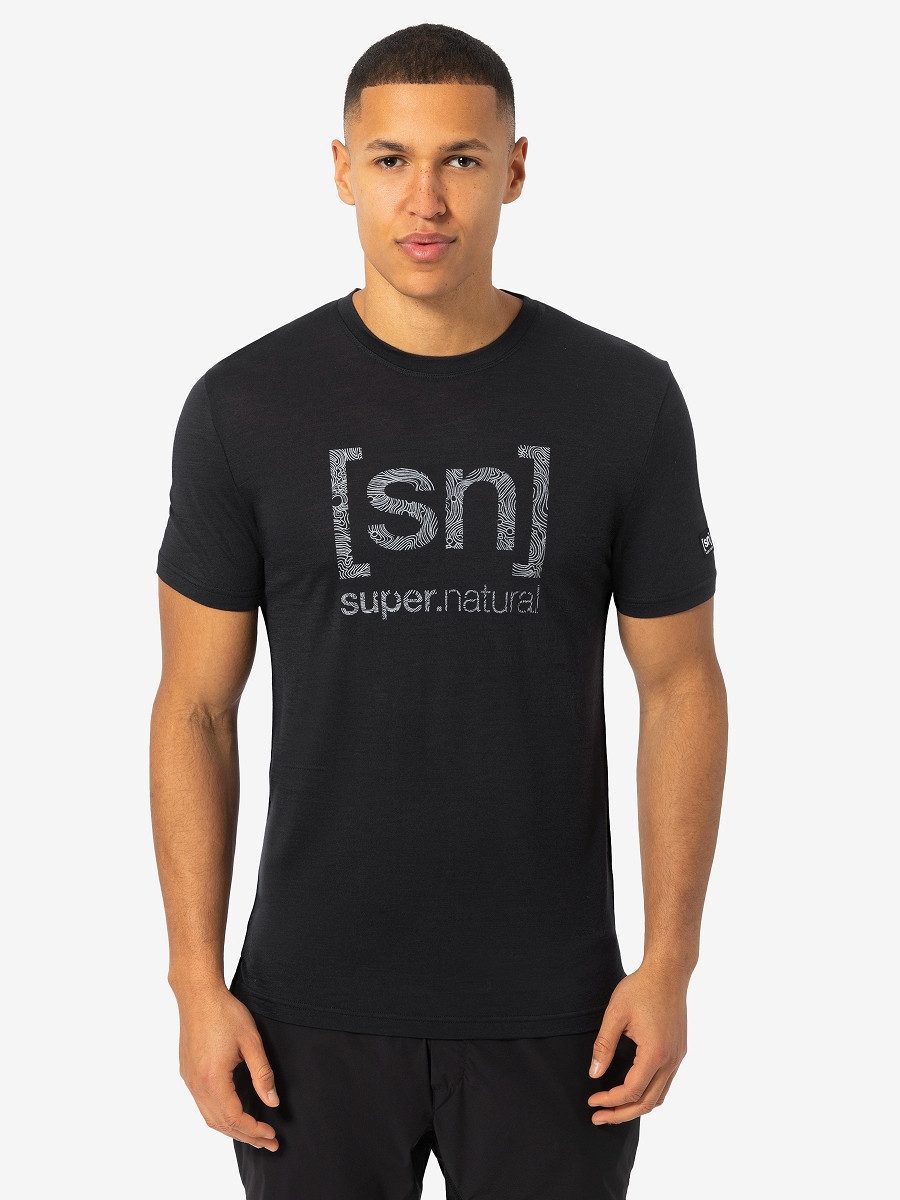 SUPER.NATURAL Print-Shirt für Herren, Merino LOGO LINES TEE Bike Lifestyle, atmungsaktiv