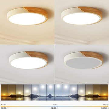 Natsen Deckenleuchte Runde LED Deckenlampe dimmbar mit Fernbedienung, Warmweiß bis Kaltweiß, 3000K-6000K, 48W Holz Lampe für Wohnzimmer Büro Schlafzimmer 50x50x4cm