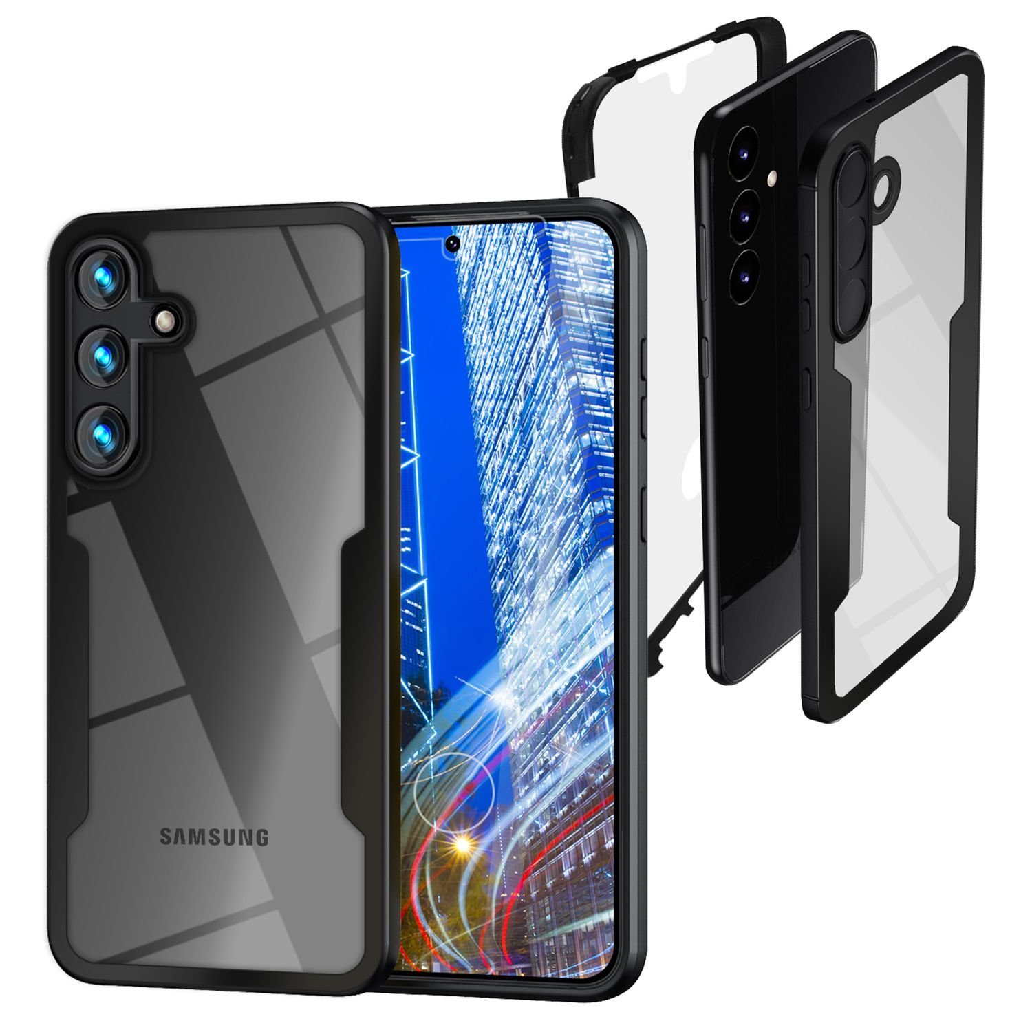 Nalia Smartphone-Hülle Samsung Galaxy S24 15,7 cm (6,2 Zoll), Klare 360 Grad Hülle / Hybrid Case / Fallschutz Rahmen / Rundumschutz