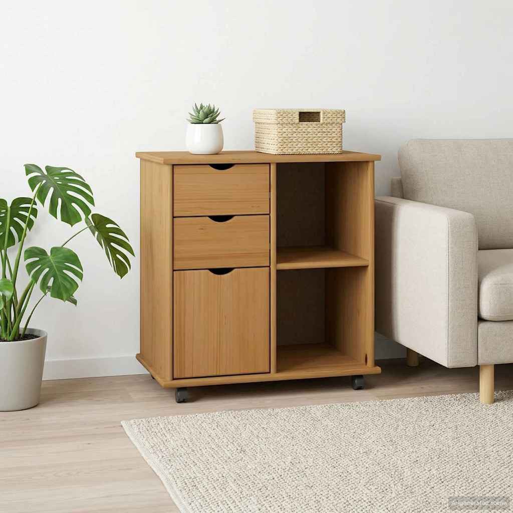 vidaXL Rollcontainer Rollschrank 63,5 x 39 x 65,5 cm Massivholz Kiefer Honigbraun, (1 St)