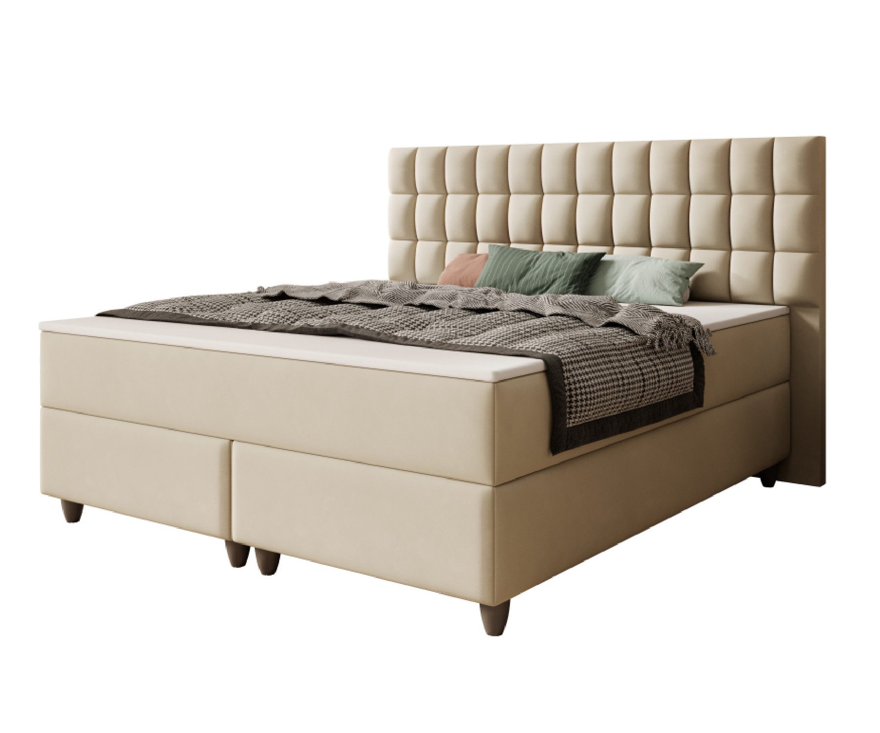 inter Boxspringbett Wien 180x200cm Samtstoff TFK (Boxspringbett, schlafbett mit matratze 180x200, bett 180x200 boxspringbett), inklusive Matratzen und Topper