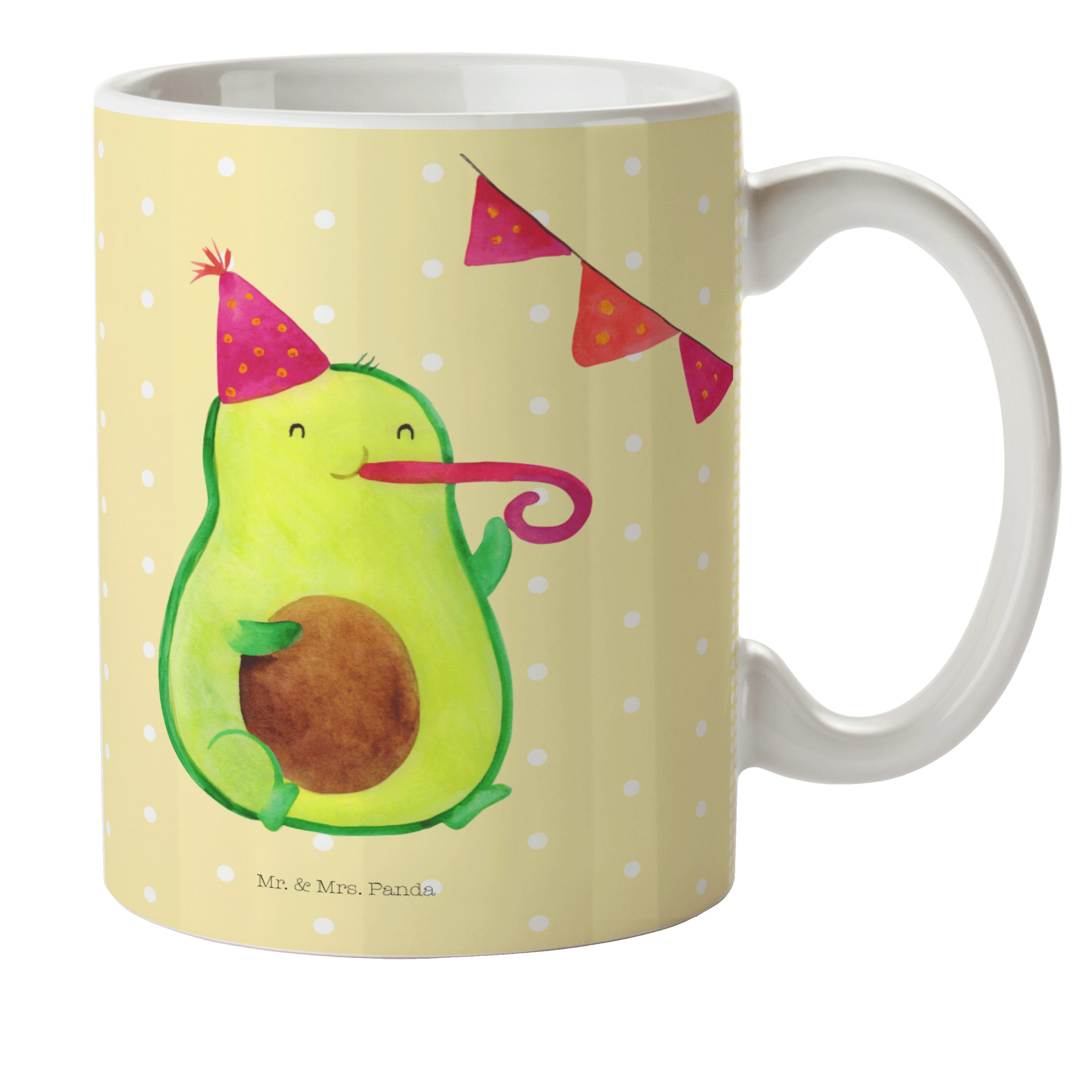 Mr. & Mrs. Panda Kinderbecher Avocado Partyhupe - Gelb Pastell - Geschenk, Camping Becher, Veggie, Kunststoff | Kindergeschirr