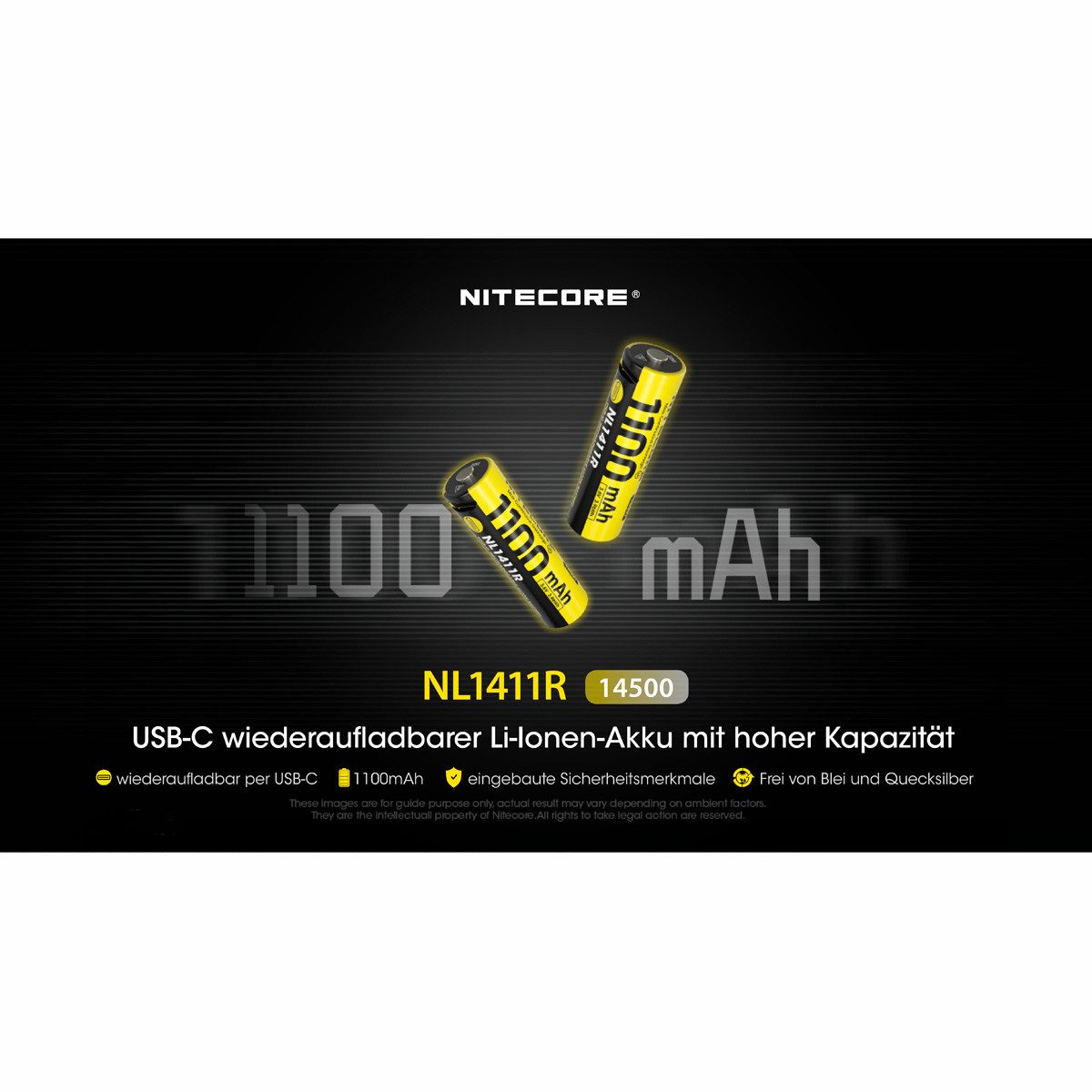Nitecore NL1411R 14500 - Li-Ion Akku 1100mAh mit USB-Anschluss Akku