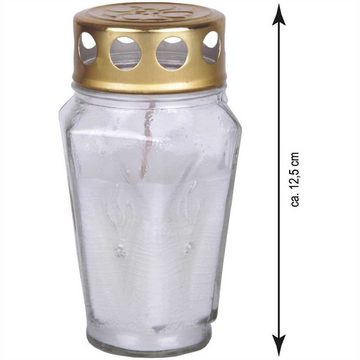 HS Candle Grabkerze (1-tlg), Grableuchte Grablicht, eckiges Glas, befüllt