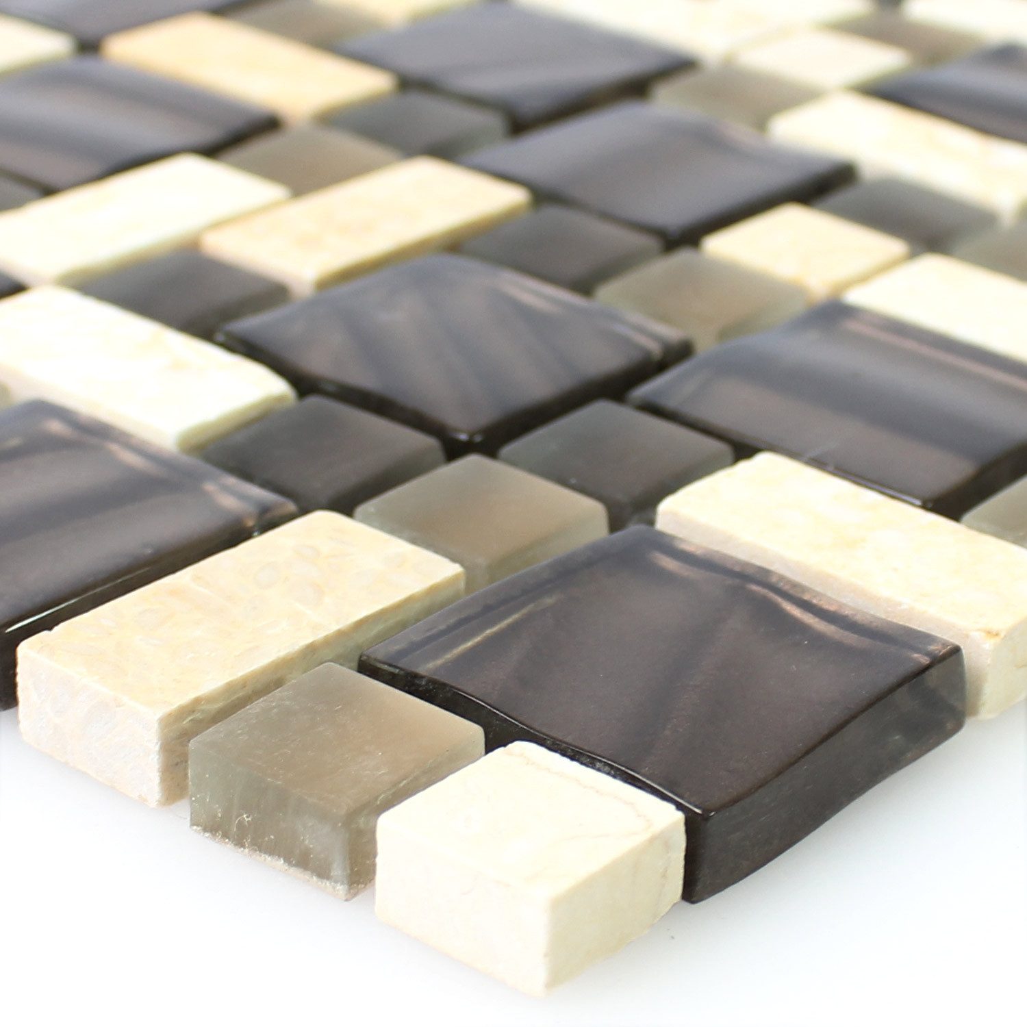 Mosafil Mosaikfliesen Mosaikfliesen Glas Naturstein Braun Beige, Naturstein-Glas-Marmor 30.000x30.000, beige-braun, Wasserfest