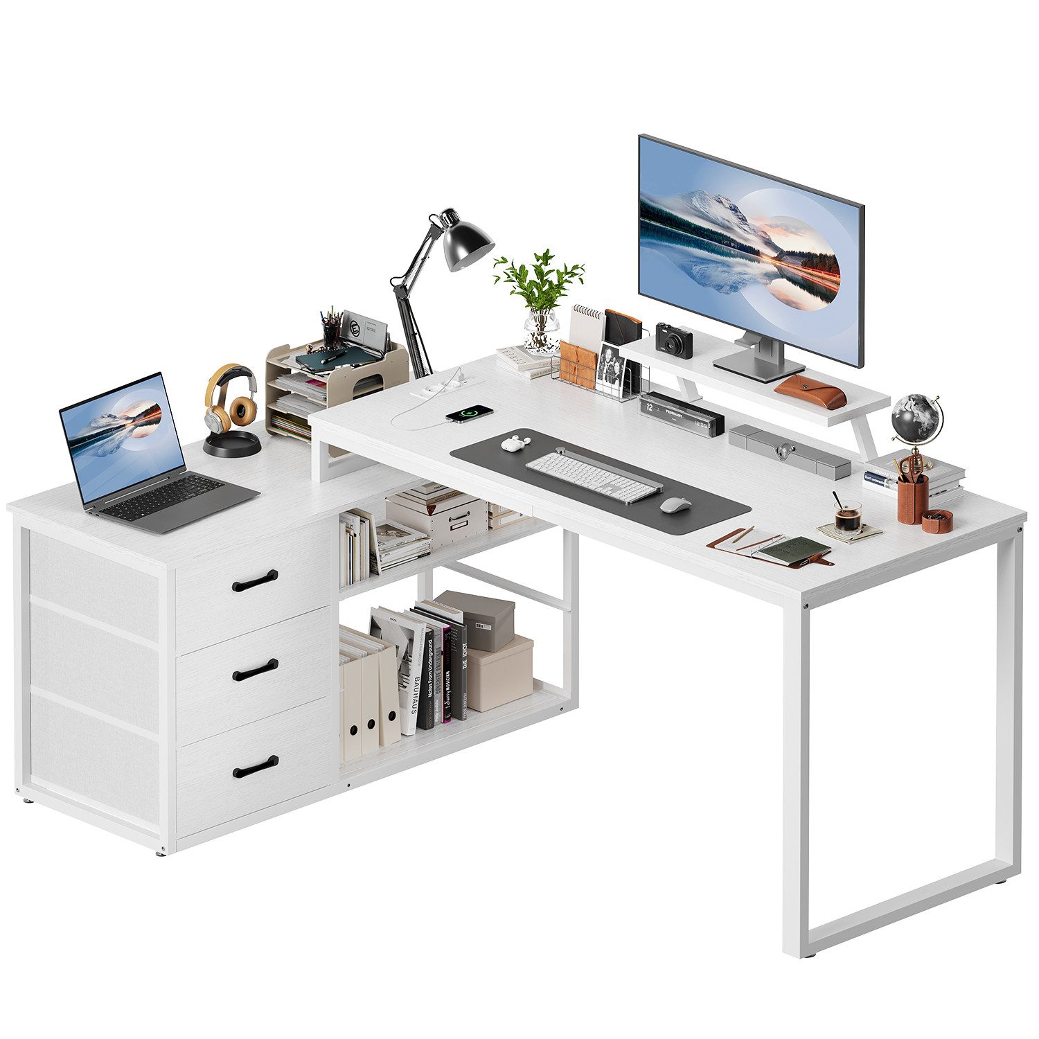 HOMALL Schreibtisch L-förmiger Eckschreibtisch mit USB-Anschluss und zwei S günstig online kaufen