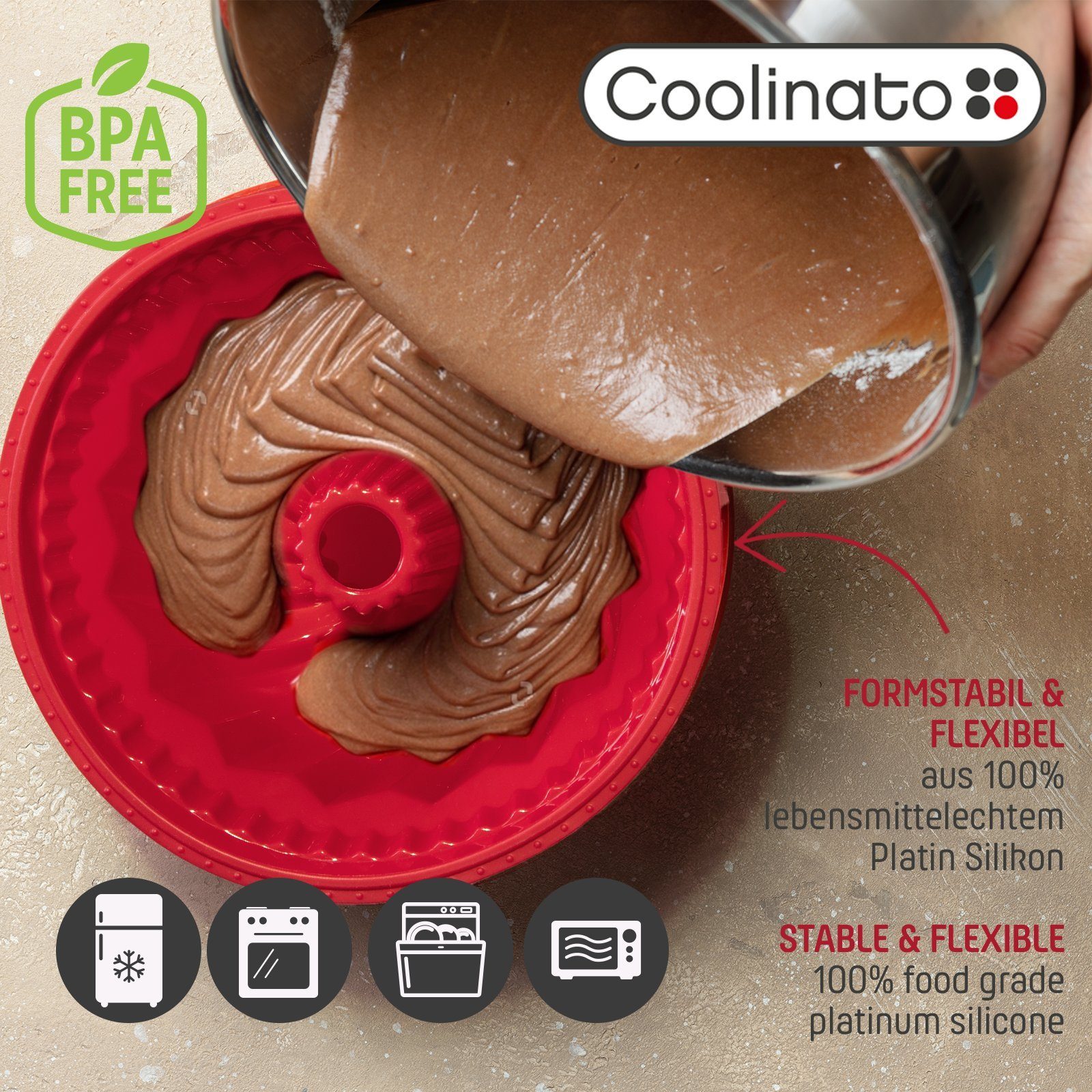 Coolinato Backform Coolinato Silikon Gugelhupf Set 5tlg. ROT, inkl. Rezepte – Bild 5 von 5