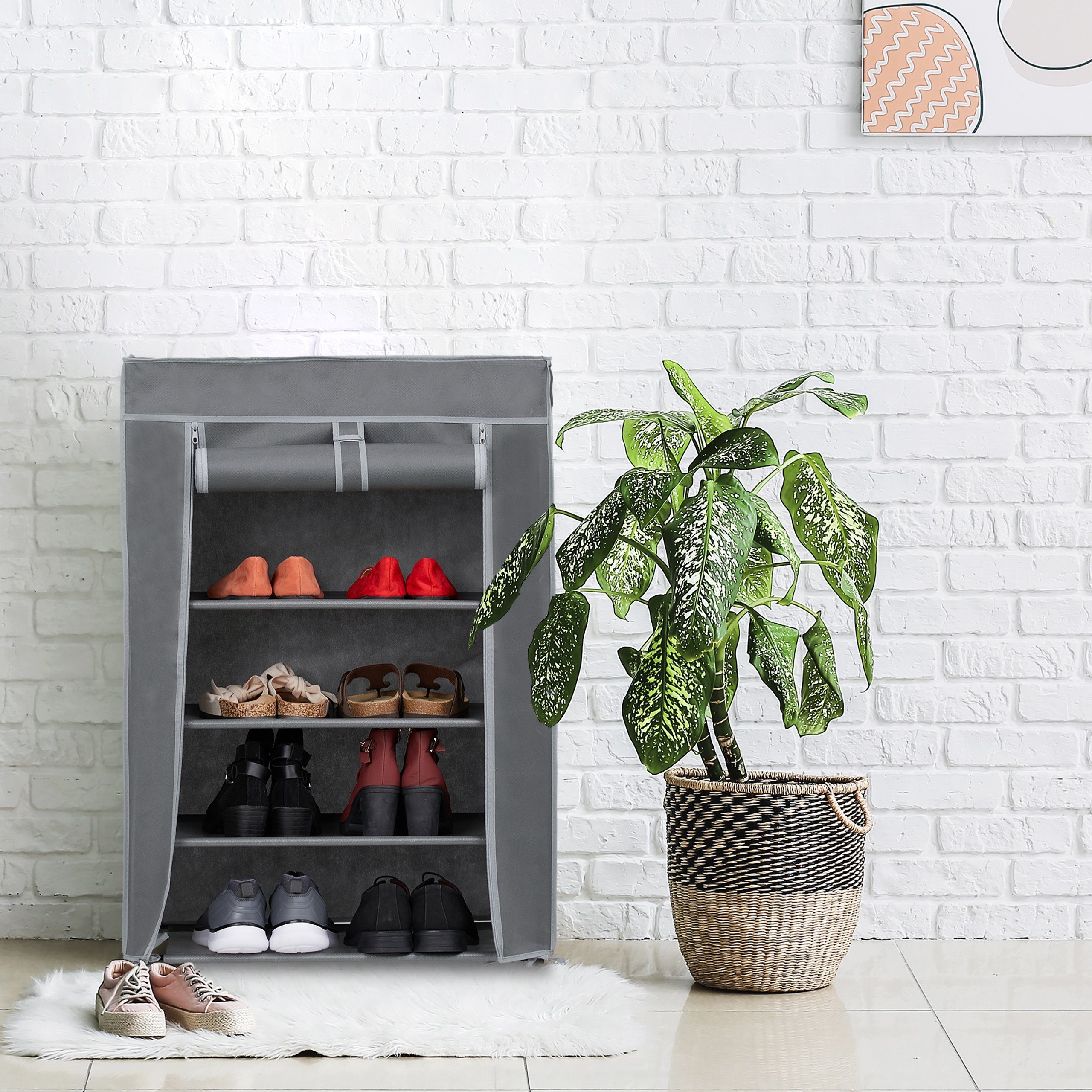 relaxdays Schuhschrank Stoff 5 Fäch Anthrazit günstig online kaufen