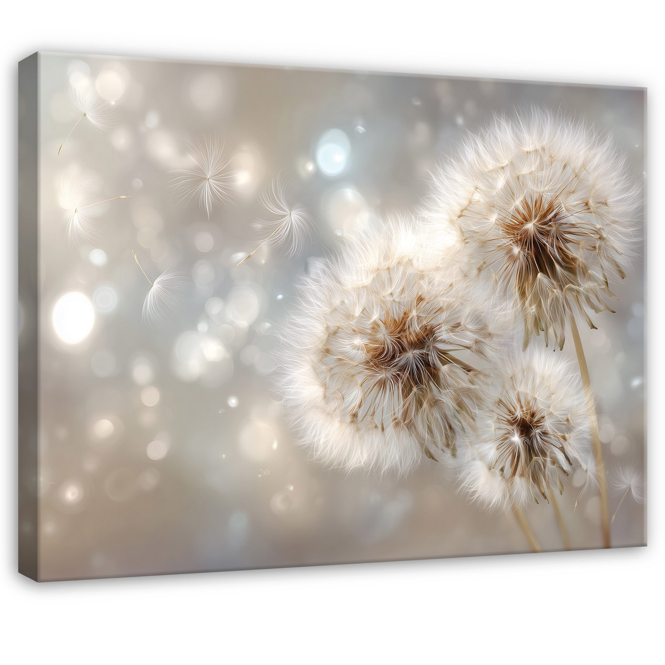 Wallarena Leinwandbild Pusteblumen Blumen - Beige - Modern - Schlafzimmer, Pusteblume, 60x40x2cm