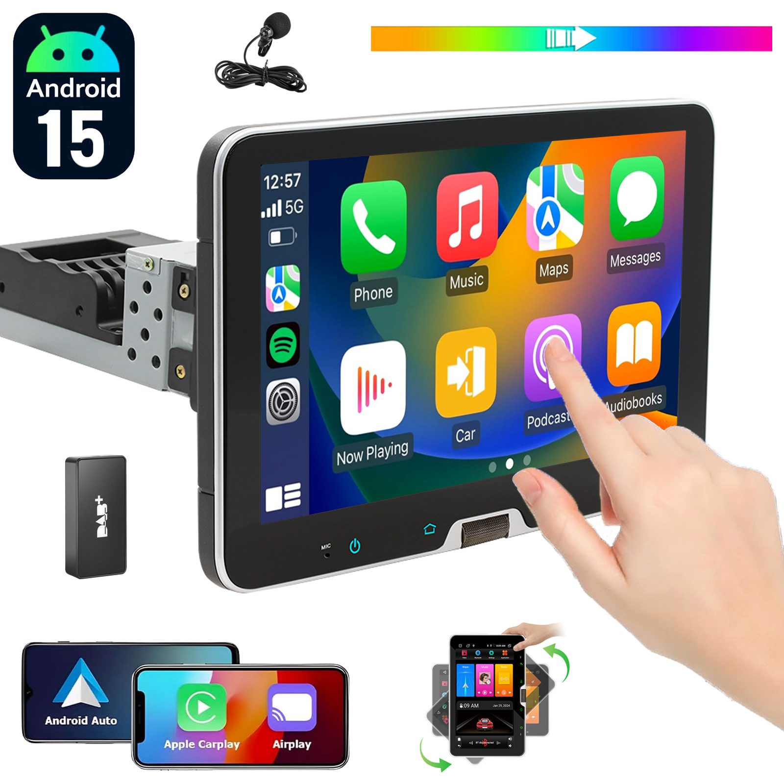 ESSGOO 64G DAB+ Autoradio 1DIN Android15 Carplay Radio Navi WiFi 360° drehbar Autoradio (RDS, 4+64GB(optional), Digitalradio (DAB), FM, Autoradio 1 din, GPS, WIFI, Carplay Android Auto Bluetooth EQ USB GPS Navi WIFI Touchscreen)