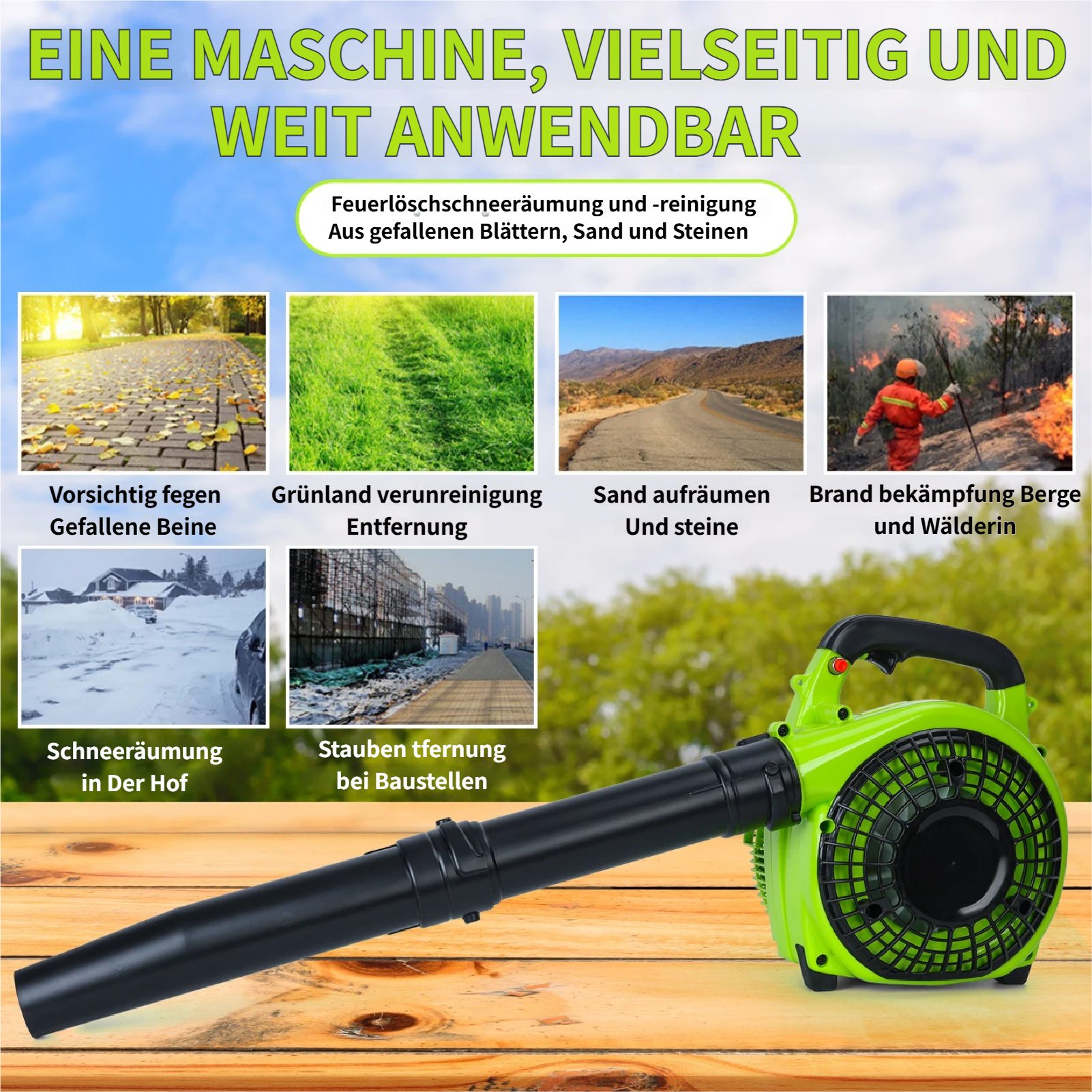 Rutaqian Benzin-Laubbläser Laubbläser,26cc 2-Takt Benzin Laubbläser,Gasbetrieben Handlaubbläser, (Doppelblasfunktion Laubbläser, 1 St), Leistungsstarkes Reinigungsgebläse für Rasenpflege, Gartenreinigung