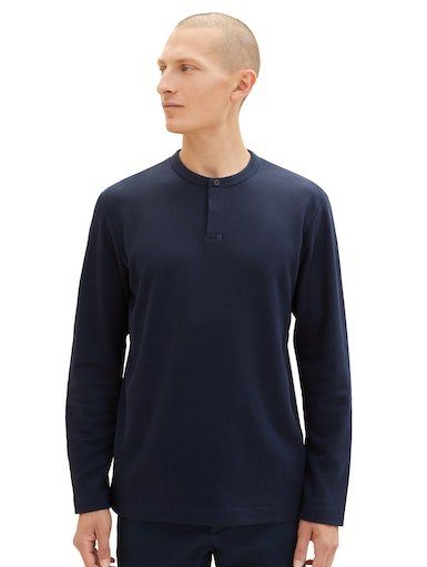 sky Gewebe TOM captain TAILOR aus blue Langarmshirt strukturiertem