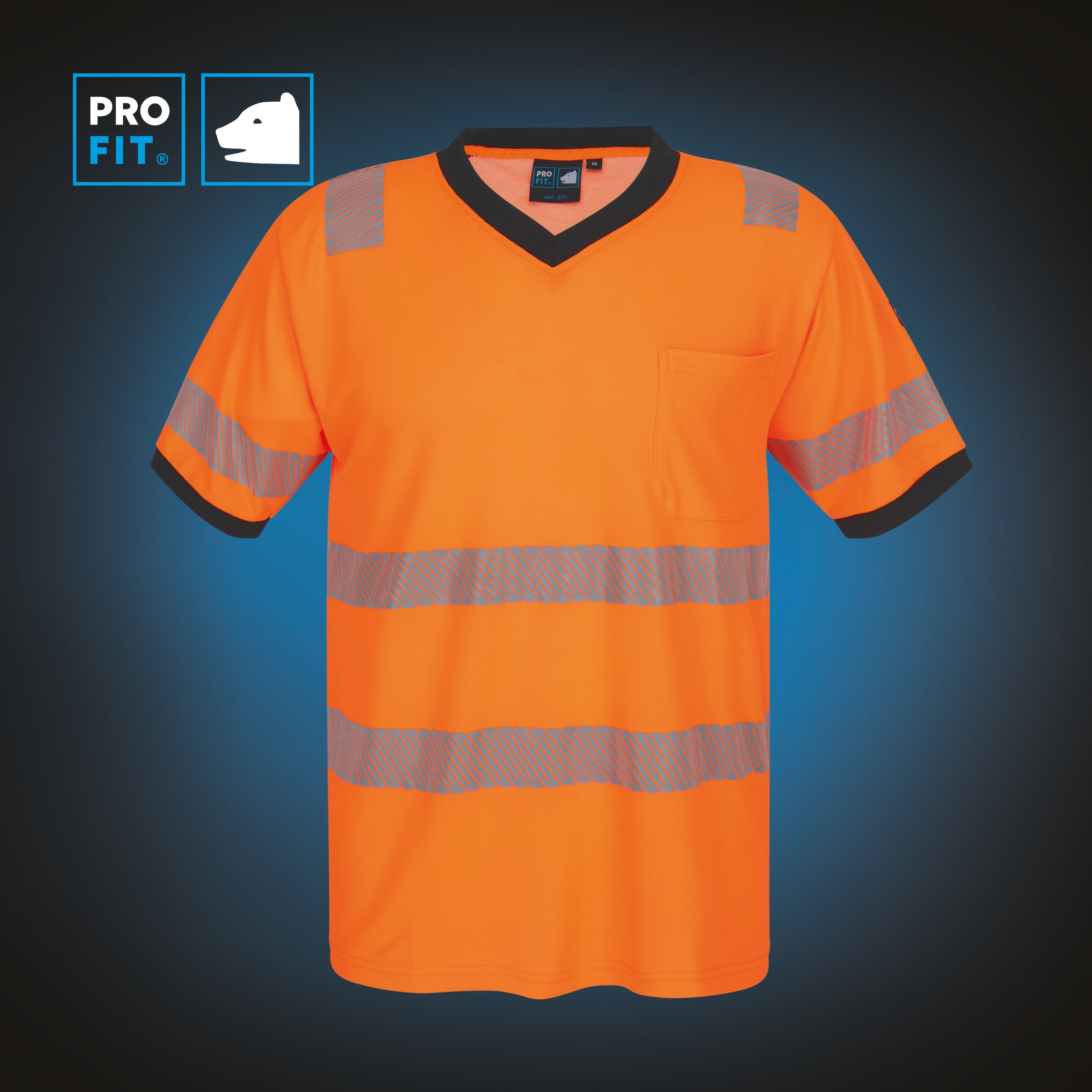 PRO FIT T-Shirt Warnschutz, Arbeits-Shirt, Warnshirt - Neonorange (1, Stück) Atmungsaktiv, Reflexstreifen, UV-Schutz, Allergiker geeignet, Unisex