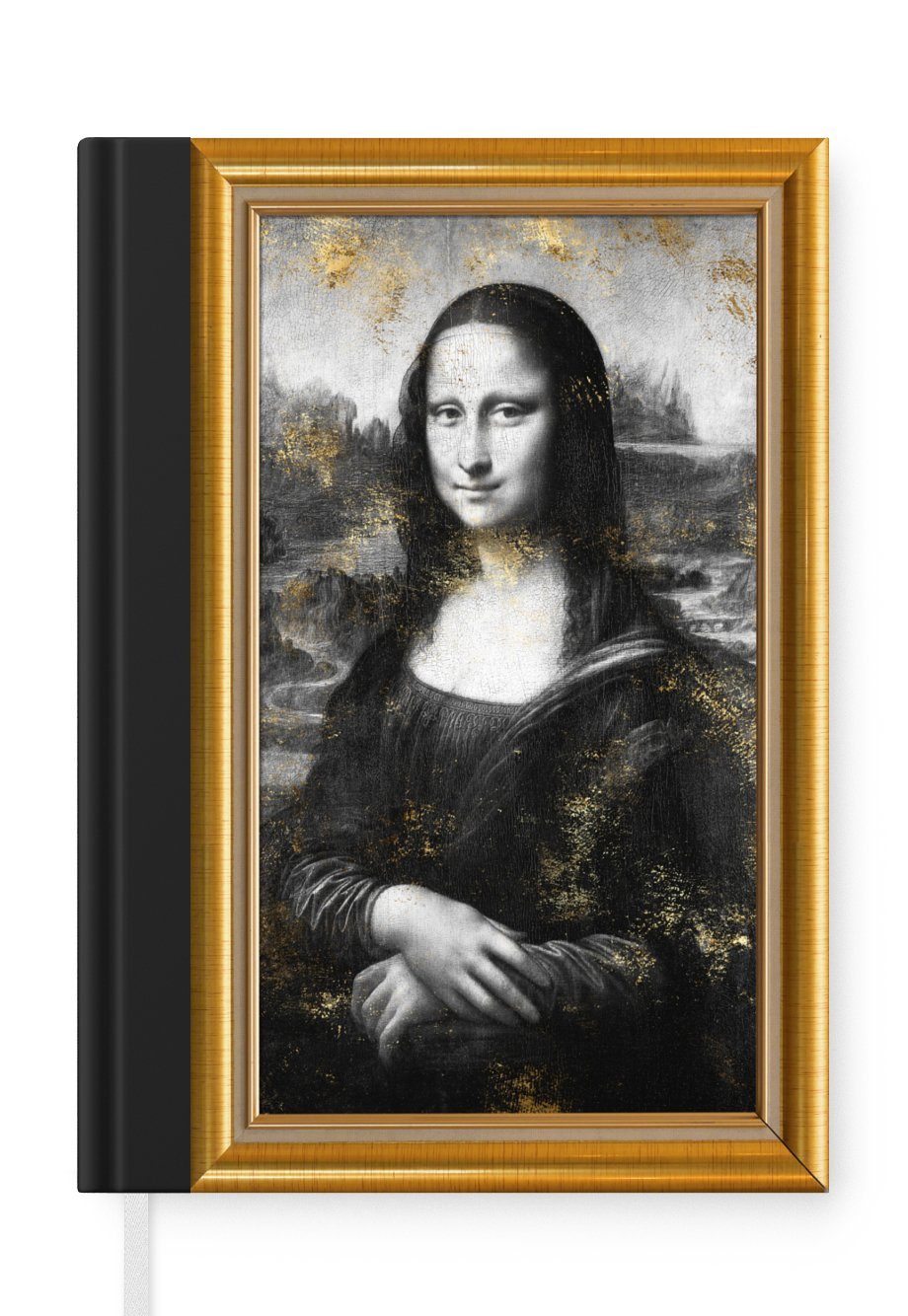MuchoWow Notizbuch Mona Lisa - Da Vinci - Gold - Rahmen, Journal, Merkzettel, Tagebuch, Notizheft, A5, 98 Seiten, Haushaltsbuch