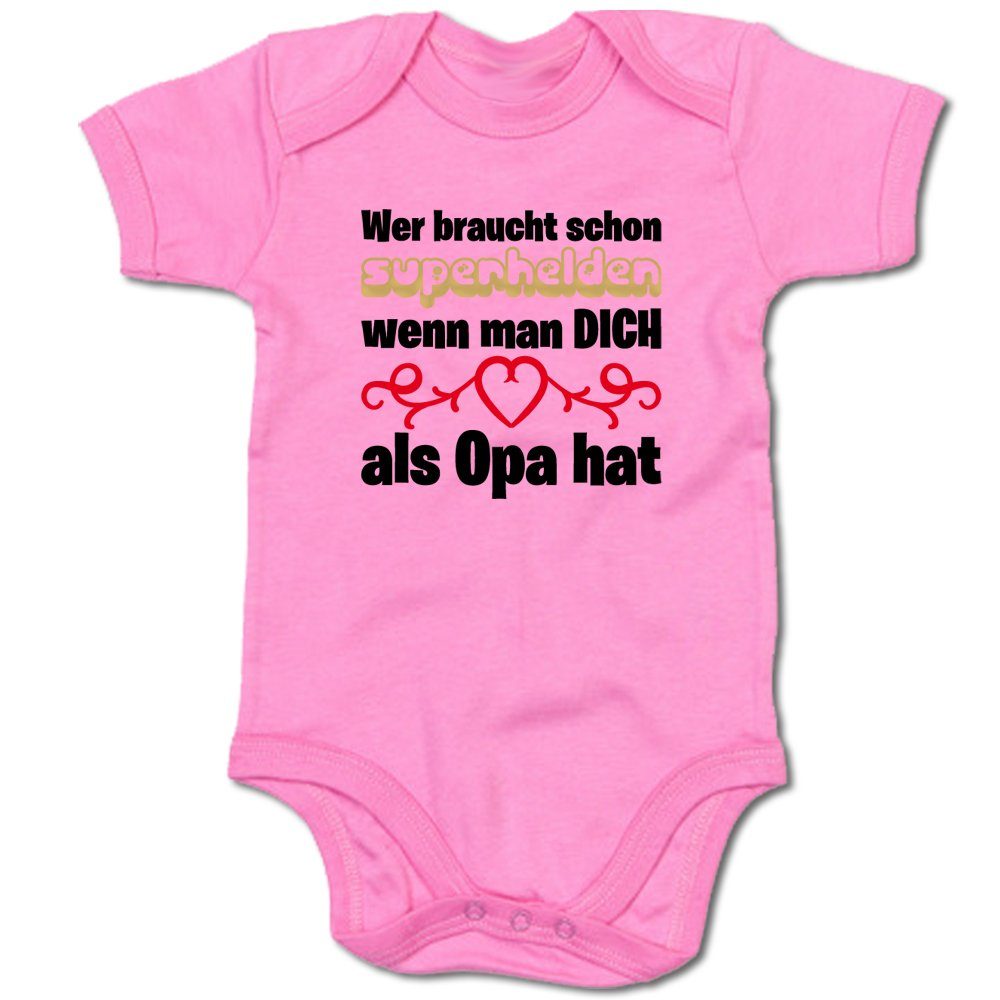 G-graphics Kurzarmbody Wer braucht schon Superhelden, wenn man DICH als Opa hat Baby Body mit Spruch / Motiv / Aufdruck • für/von Oma & Opa
