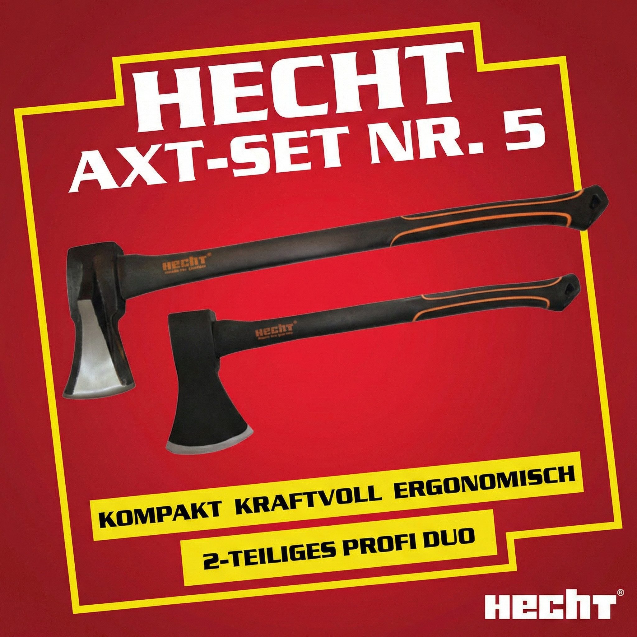 Hecht Axt 55 cm Axt 63 cm Spaltaxt Axt, (2-St), Fiberglaskern, mit Gummischutzlippe