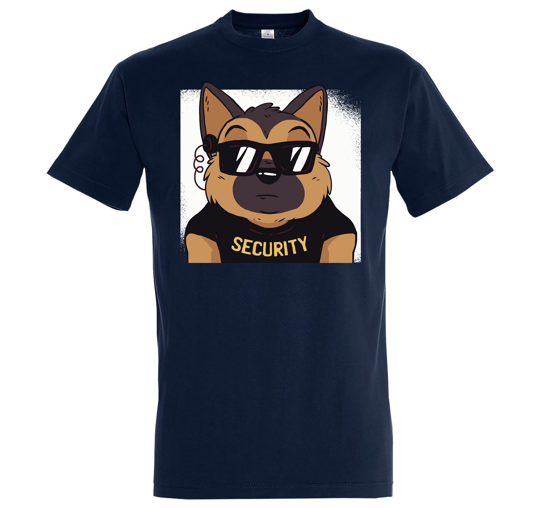 Frontprint T-Shirt Designz Youth Navyblau Shirt mit Herren Security trendigem Dog