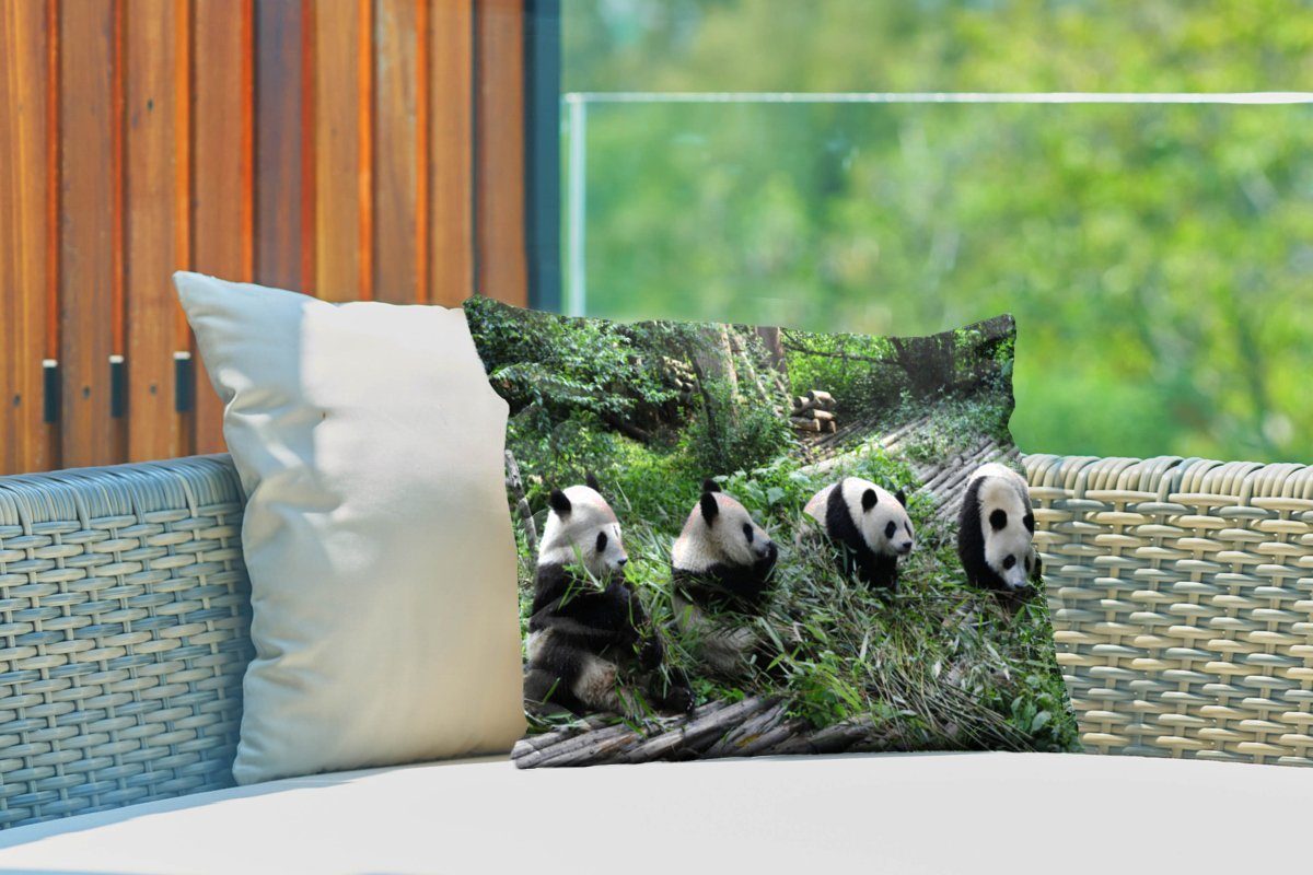 Bambus, - Kissenhülle MuchoWow Outdoor-Dekorationskissen, Polyester, Dekokissen - Natur Dekokissenbezug, Panda