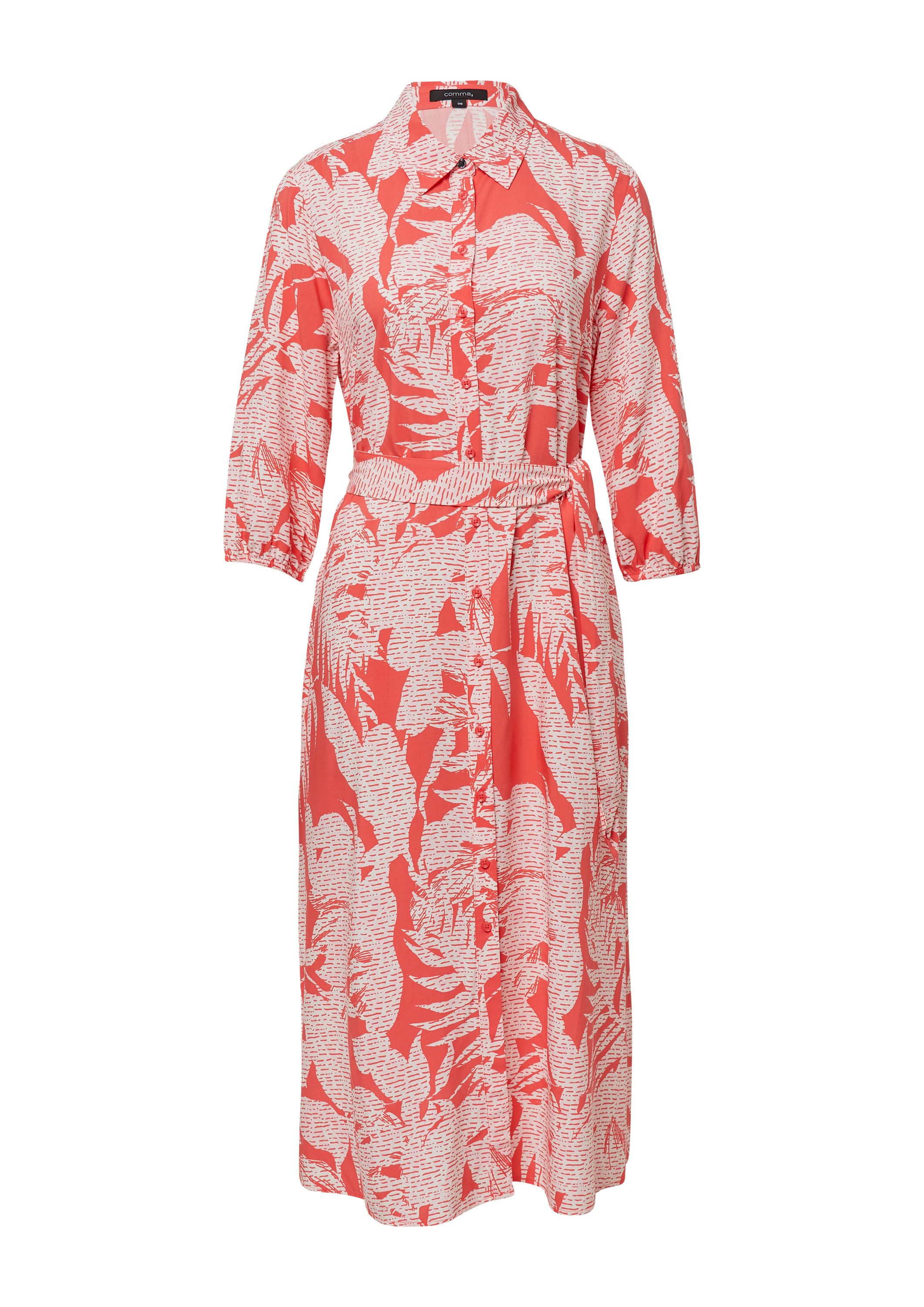 comma Midikleid Kleid Midikleid aus Viskose mit All-over-Print und 3/4-Ärmeln