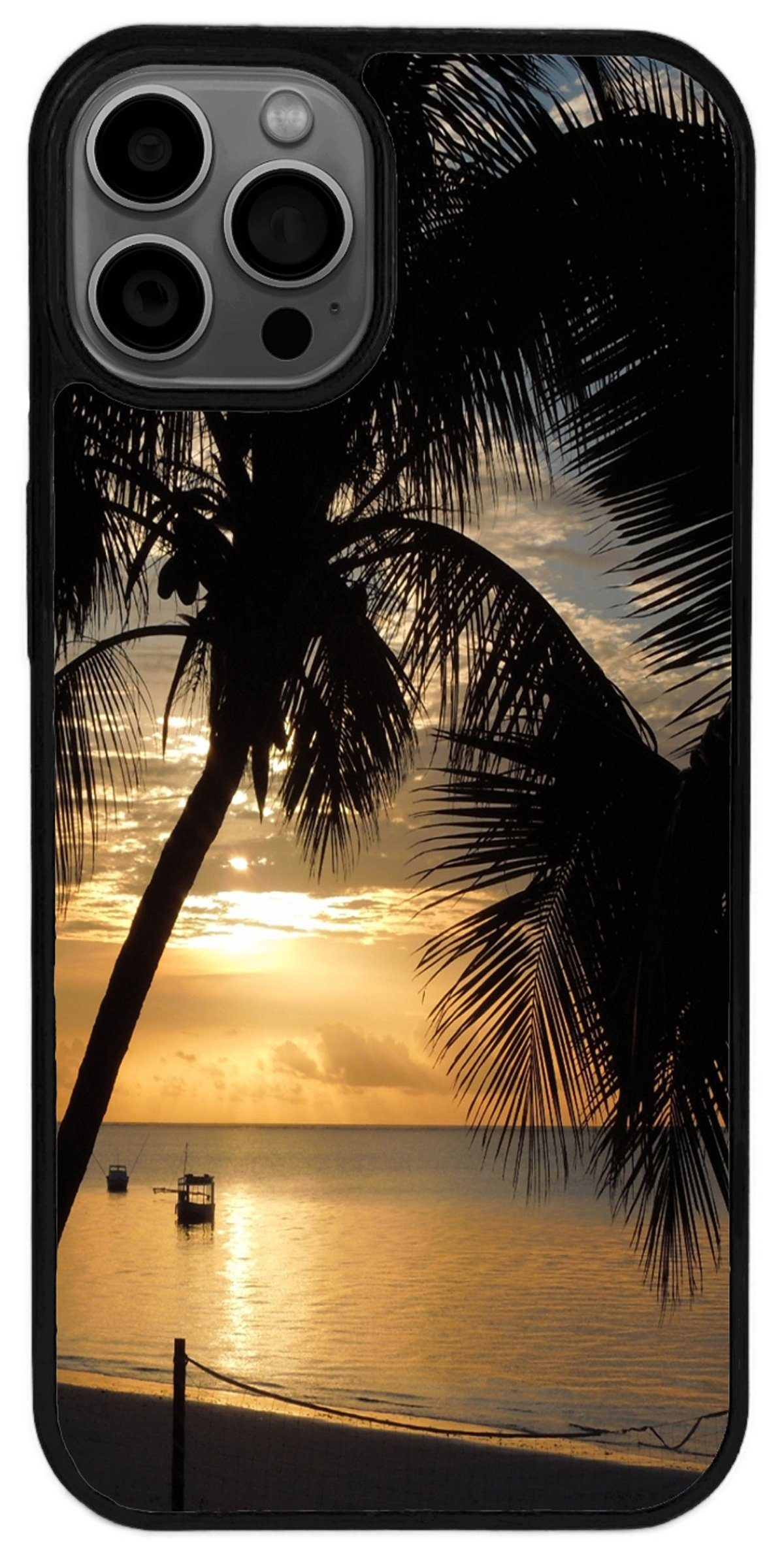 Traumhuelle Handyhülle TPU HÜLLE Silikon MOTIV 262 Case Cover Schutzhülle Backcover Etui 5G, Palme Meer Handy Bumper Smartphone Rückschale Schwarz