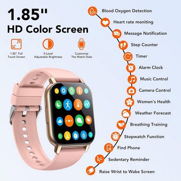 Hoxe Smartwatch (1,85 Zoll, Android iOS), Männer frauen mit herzfrequenz schrittzähler wasserdicht kompatibel