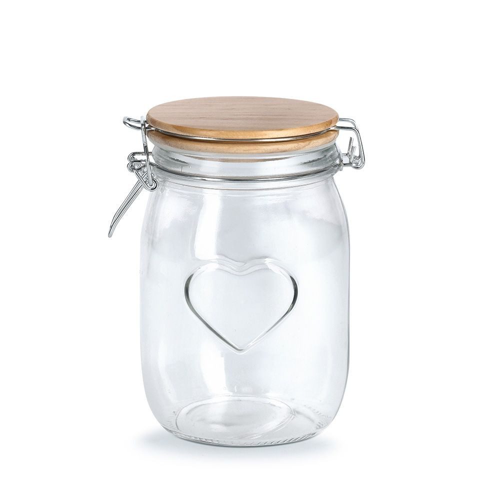 Basera® Vorratsglas Vorratsglas mit Herzmotiv und Bügelverschluss, Glas/Kiefer, (1-tlg), 1000 ml, Ø11 x 17 cm