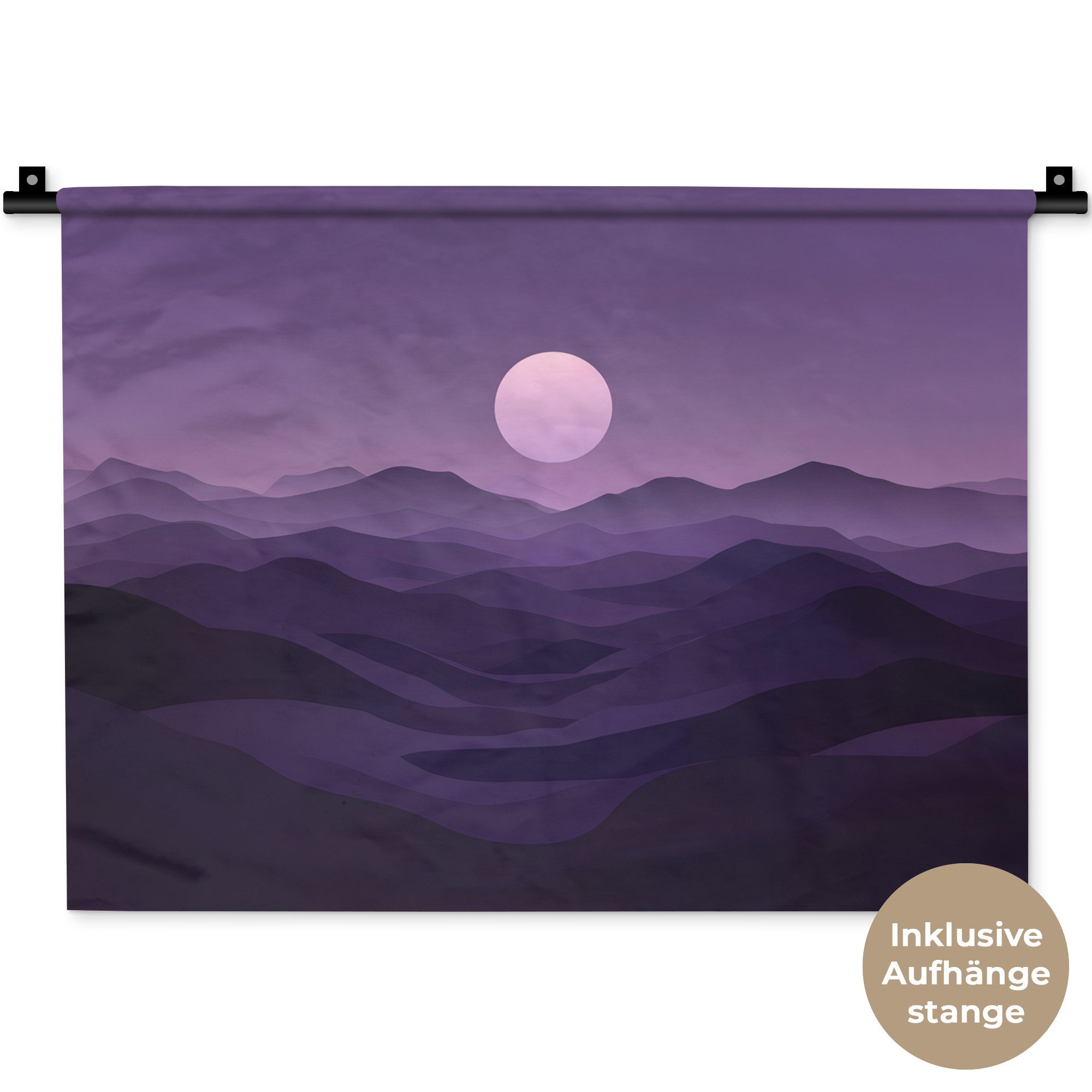 MuchoWow Wandteppich Hügel - Lila - Nebel - Sonne, Rechteckig, Höhe: 3 mm, Wanddeko Teppich Wohnzimmer, Schlafzimmer, 60x45 cm