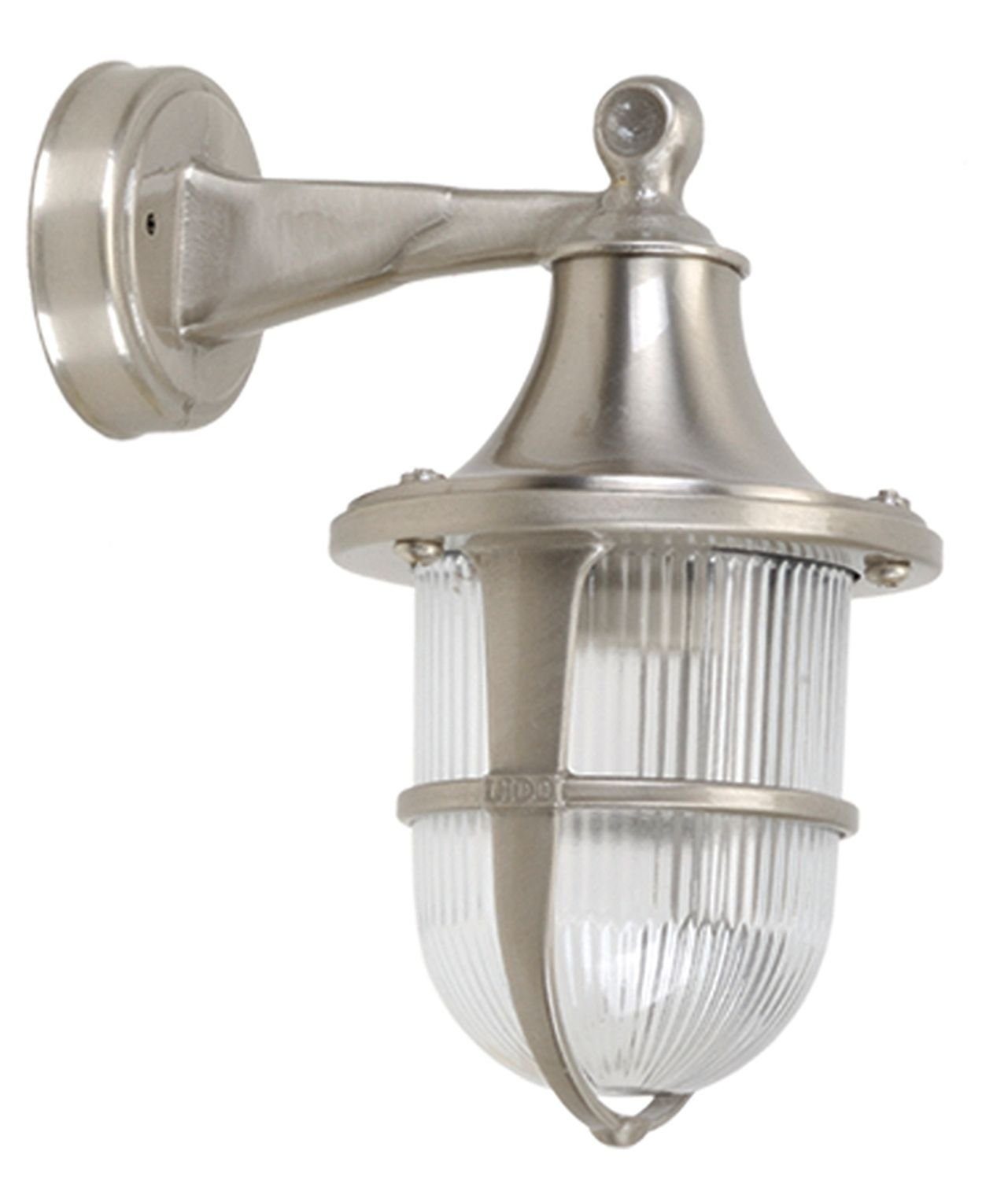 Licht-Erlebnisse Außen-Wandleuchte SANTORIN, ohne Leuchtmittel, Messing Nickel aus IP64 Riffelglas in Hof maritim Wandlampe