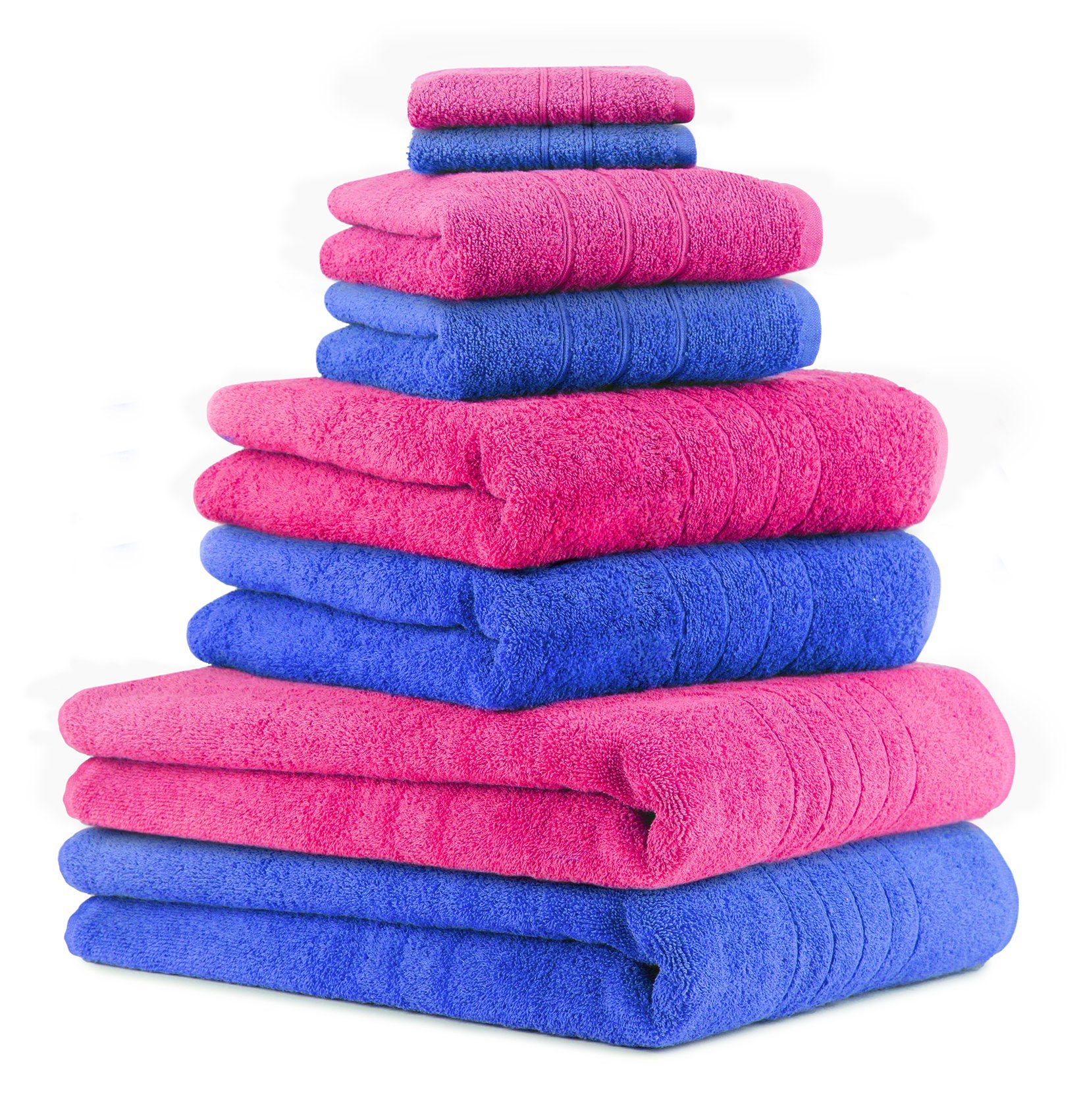 2 (8-tlg) 100% 100% Deluxe Handtuch Seiftücher 2 2 Handtücher Badetücher Baumwolle, blau, Fuchsia und 8-TLG. Baumwolle Betz Farbe Handtuch-Set Duschtücher Set 2