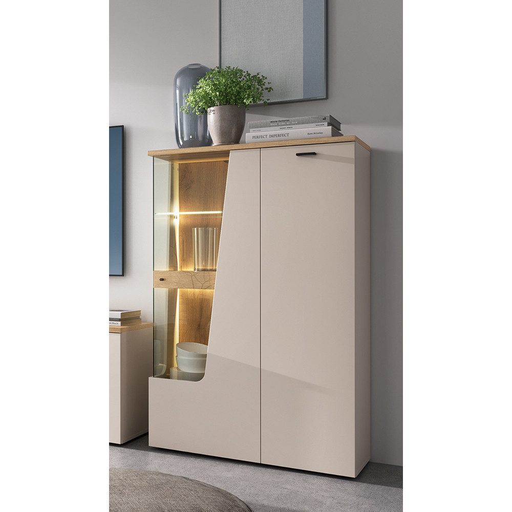Lomadox Highboard CARMONA-129, in kaschmir und Eiche, 95 cm breit, inkl. LED-Beleuchtung