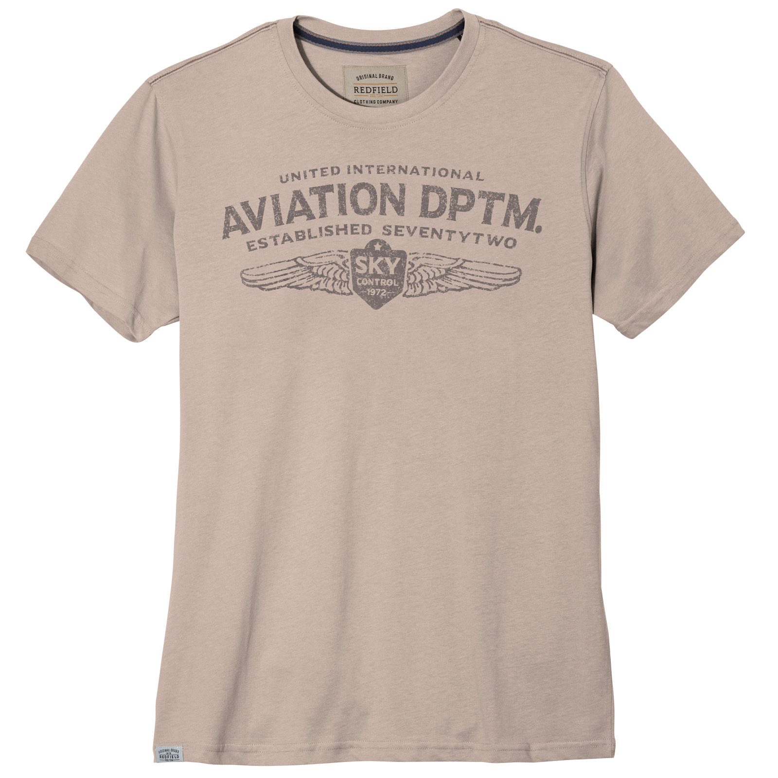 redfield Print-Shirt Redfield Übergrößen T-Shirt Print Aviation beige
