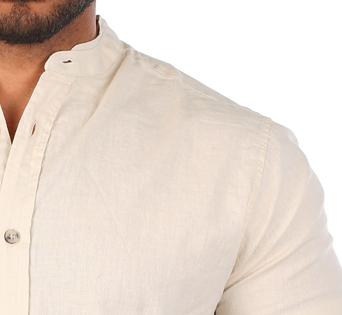 CARISMA Kurzarmhemd Herren Leinen Baumwoll Mix Casual Hemd 9337 Regular Kurzarm Stehkragenkragen Uni