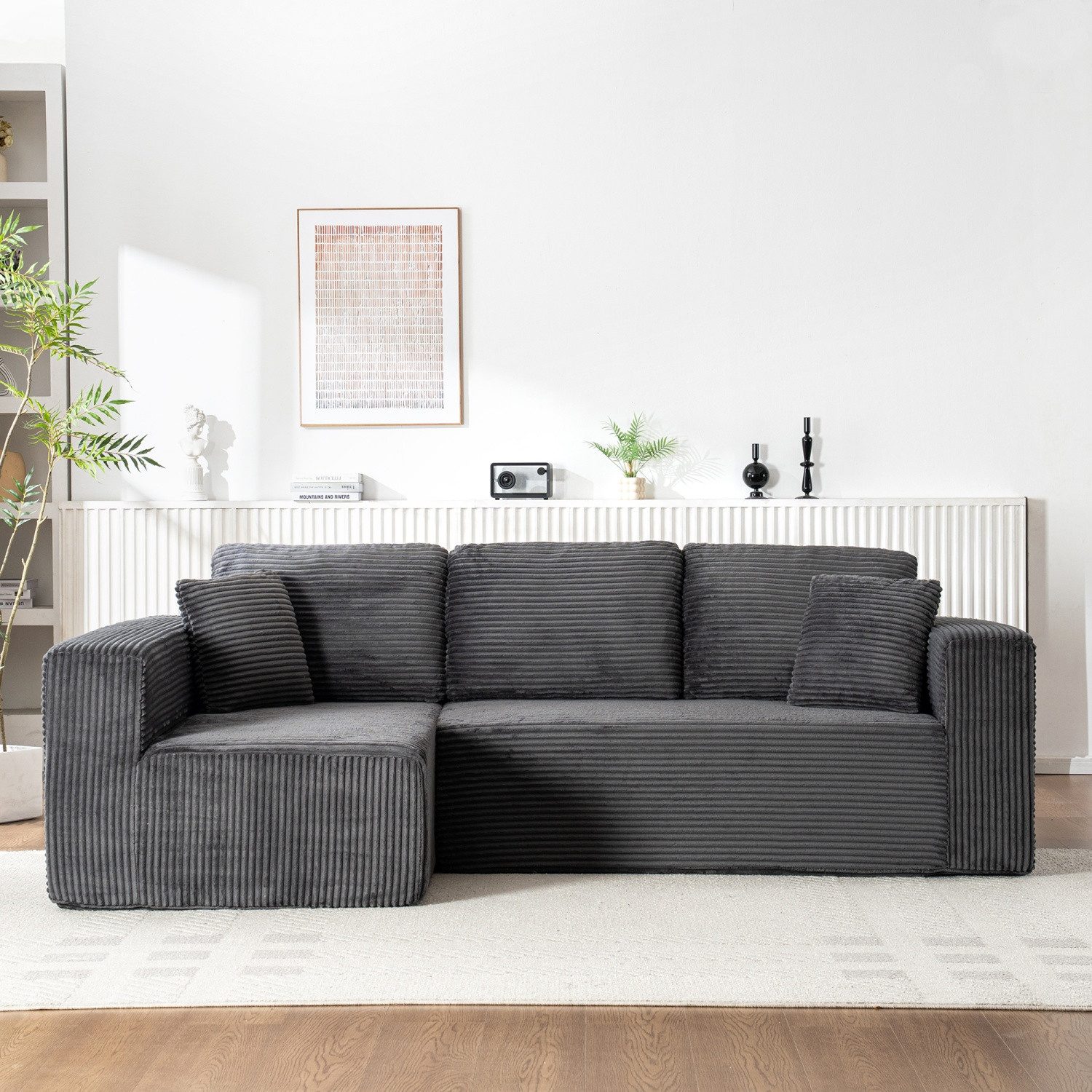 ANYSUN Ecksofa L-förmig mit Schlaffunktion, Modulares 3-Sitzer mit Chaiselongue, Cordbezug, Tiefe Sitzfläche, Montagefrei 258 x 155 cm, 3-Sitzer Sofa, Weiche Haptik, L-Form Sofa, Eckcouch