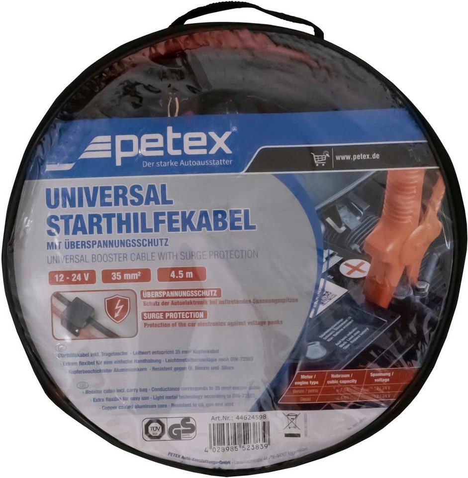 Petex Starthilfekabel, (450 cm), 35 mm², 4,5 Meter, mit  Überspannungsschutz, Nennspannung: 12 - 24 Volt