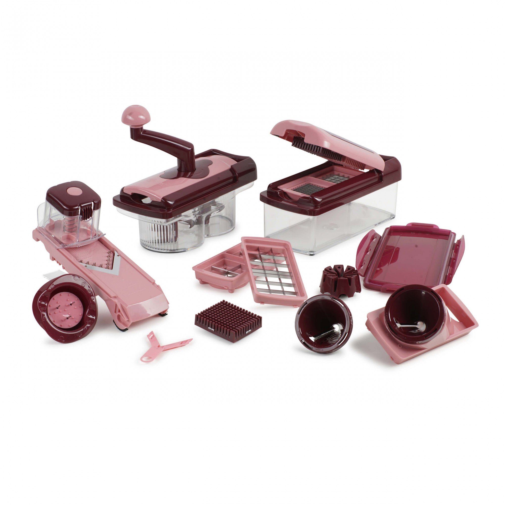 Genius Овощерезка Genius Nicer Dicer Fusion Smart Set (23 Teile) inkl. Twist, rubinrot, 23 Teile, Würfel, Stifte, Gemüsehobel mit 1250ml Fassungsvolumen