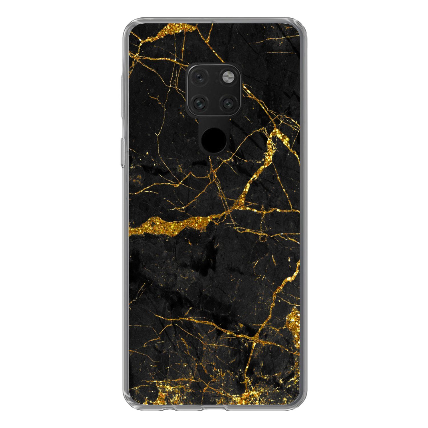 MuchoWow Handyhülle für Huawei P40 Lite Marmor - Gold - Schwarz - Marmoroptik - Luxus - Gl, Handy Case, Silikon, Bumper Case Dünn