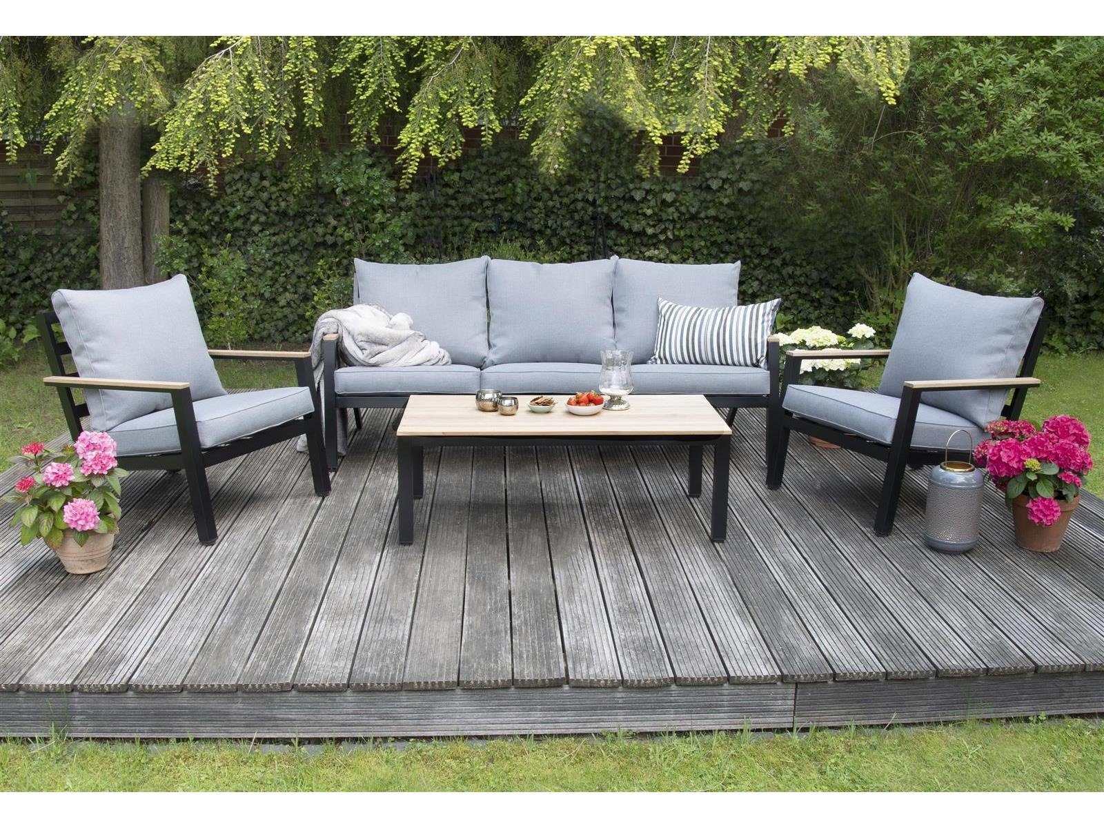 bellavista - Home&Garden® Gartenlounge-Set Aluminium Gartenmöbel Lounge Lamego, (Set, 4-tlg), Armlehnen und Tischplatte aus Teakholz