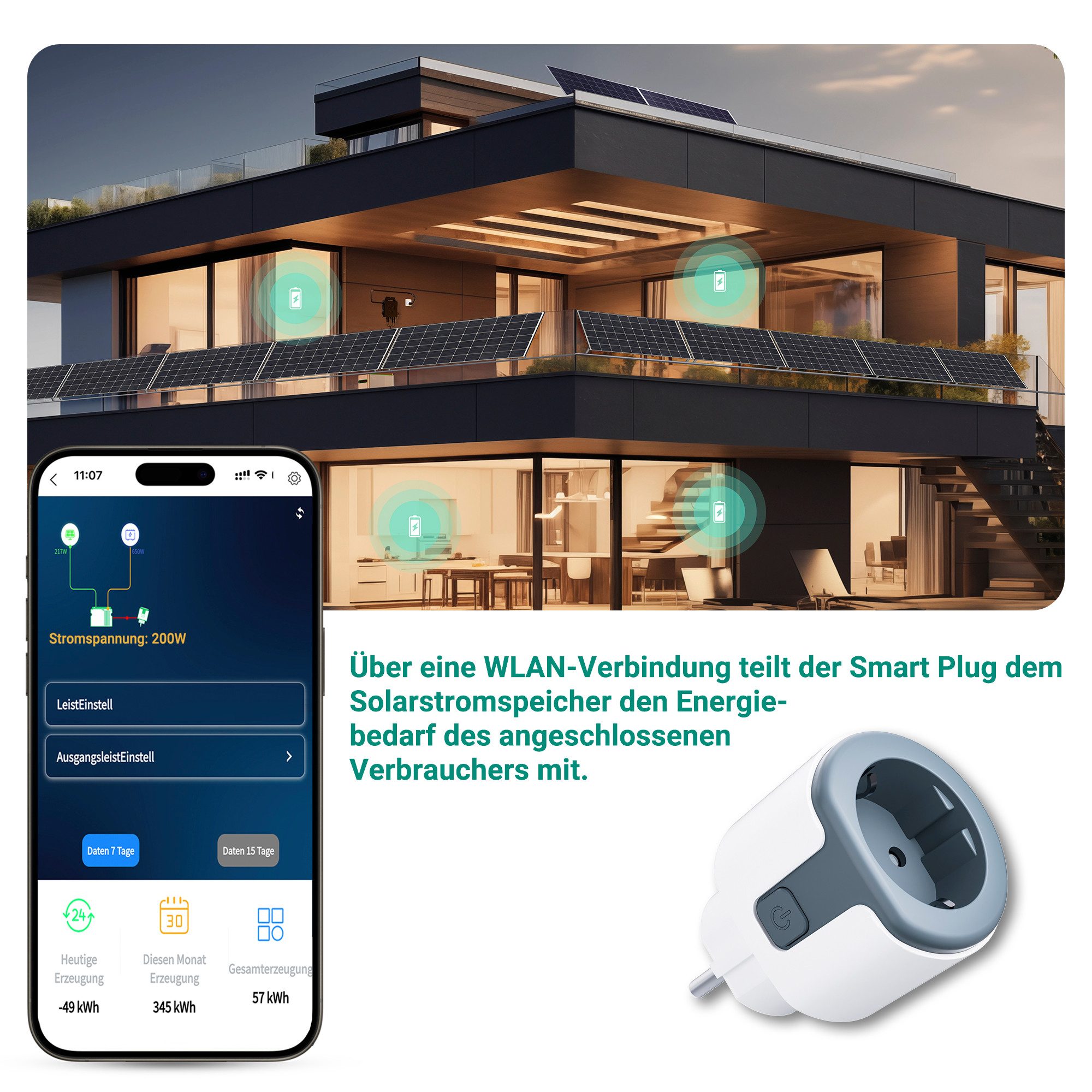 XORO SOLAR WLAN-Steckdose SPP 16A1 SmartPlug, Smart Plug mit 16A, WLAN und automatischer Energiezuteilung.