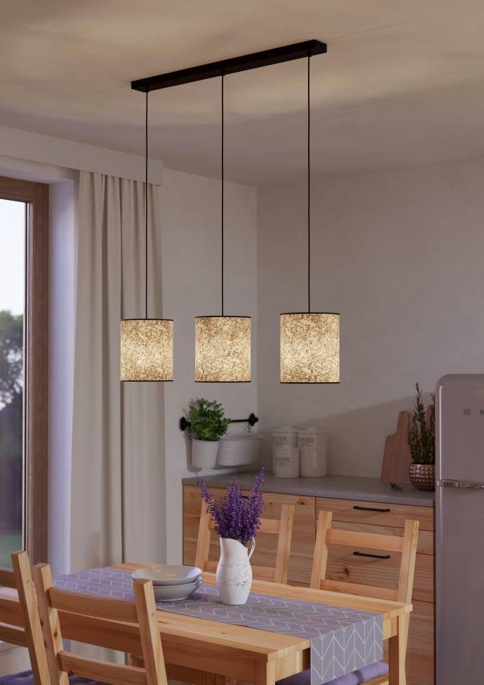 EGLO Hängeleuchte BUTTERBURN, ohne Leuchtmittel, Pendelleuchte, Esszimmerlampe, Textil mit Birkenblättern, Hängeleuchte