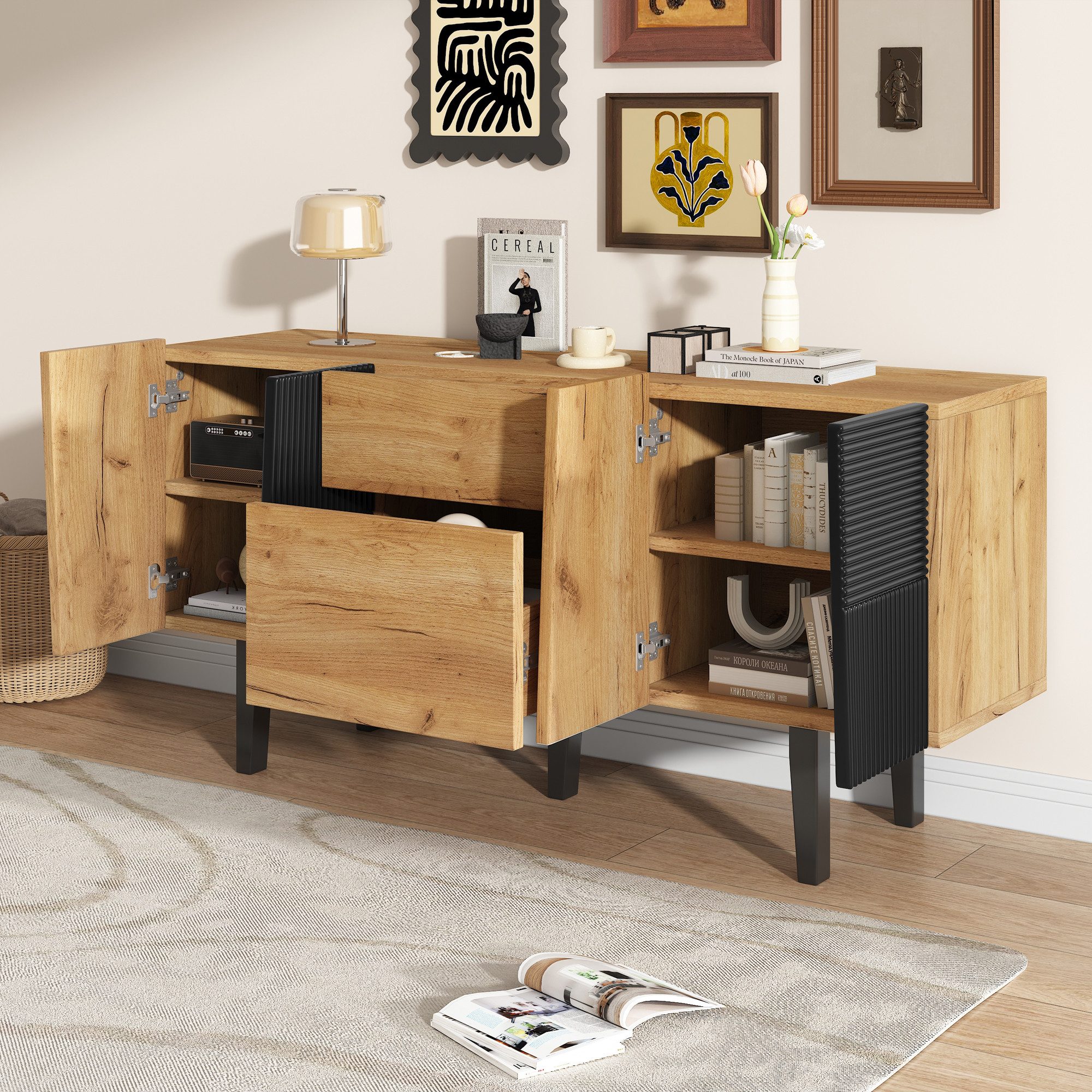 OKWISH Lowboard aus Holz (Fernsehtisch,TV-Board,TV-Ständer, Wohnzimmermöbel günstig online kaufen