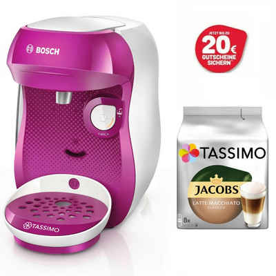 TASSIMO Kapselmaschine HAPPY Purple +20€ Gutschein 1400 Watt +1 Packung Latte Macchiato