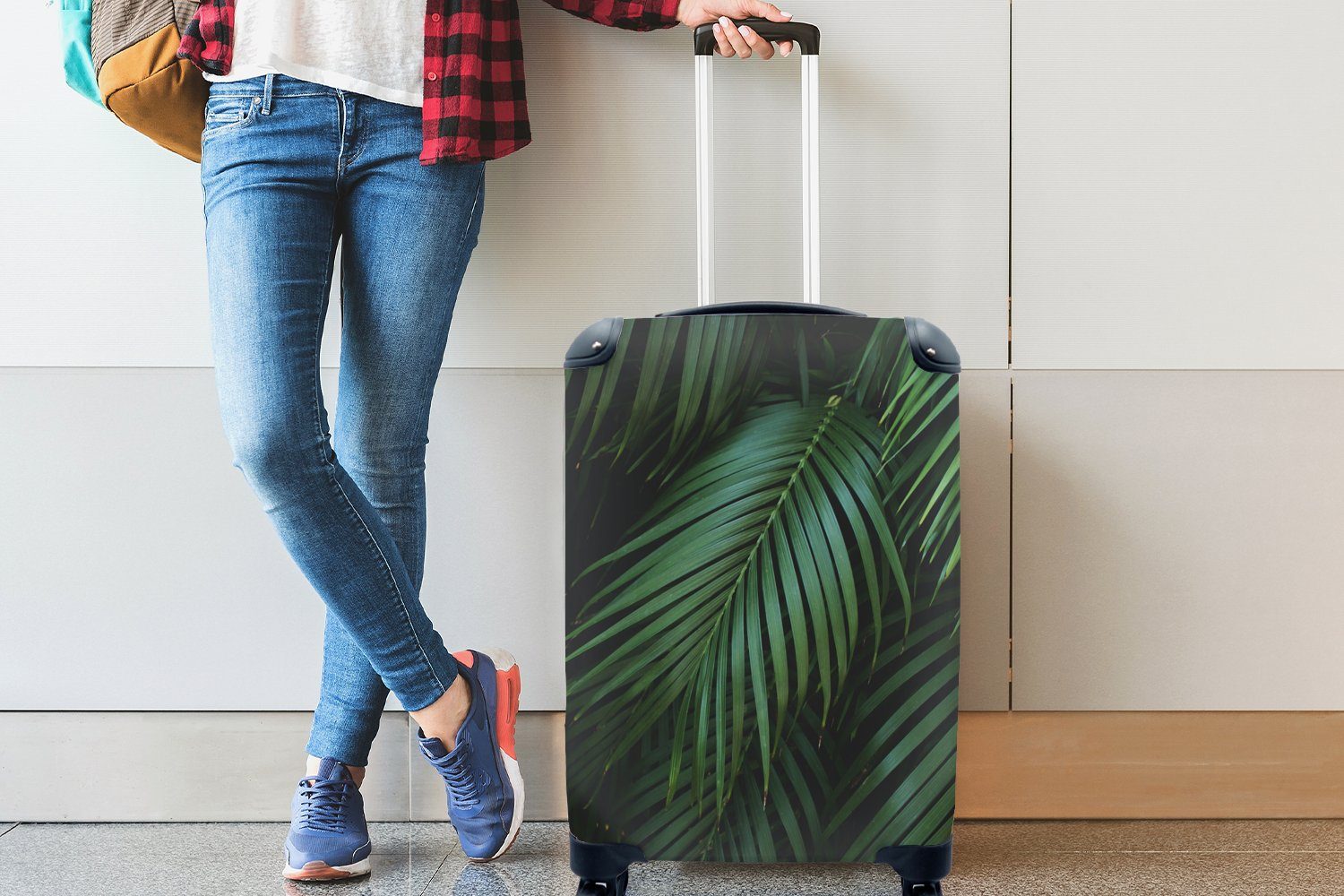 Rollen, Tropisch, MuchoWow - Handgepäckkoffer mit 4 Reisetasche Handgepäck Reisekoffer Palmenblätter Palmen Ferien, rollen, Trolley, für -