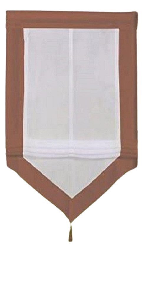 HOME WOHNIDEEN Raffrollo Raffrollo Voile weiß mit Blende braun mit Dreieckabschluß
