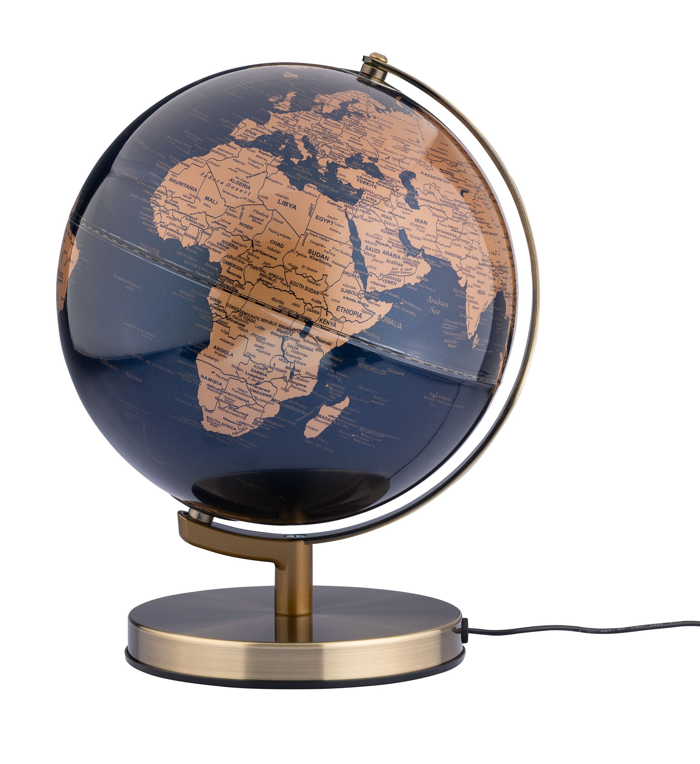 TROIKA Globus TERRA LIGHT, Warmweiß LED Tischglobus, drehbarer Achse & Metallfuß, (25 cm Durchmesser), 25 x 25 x 30 cm, englische Beschriftung, verschiedene Farben