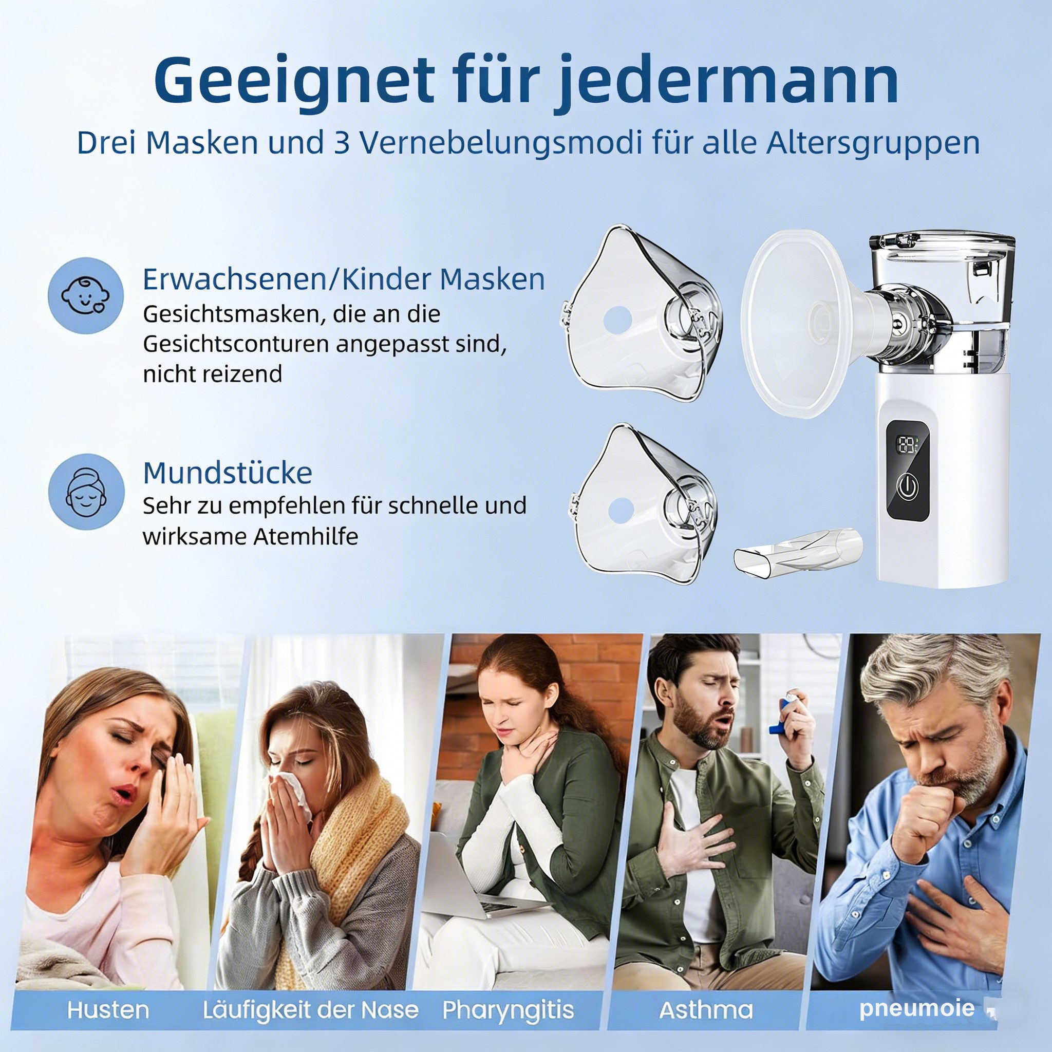 Luckice Inhalator Inhalationsgerät mit 1800mAh Akku, Inhalator für Erwachsene und Kinder, 3 Modi,Einfach zu bedienen & reinigen, Effiziente Zerstäubung für Heim – Bild 4 von 5