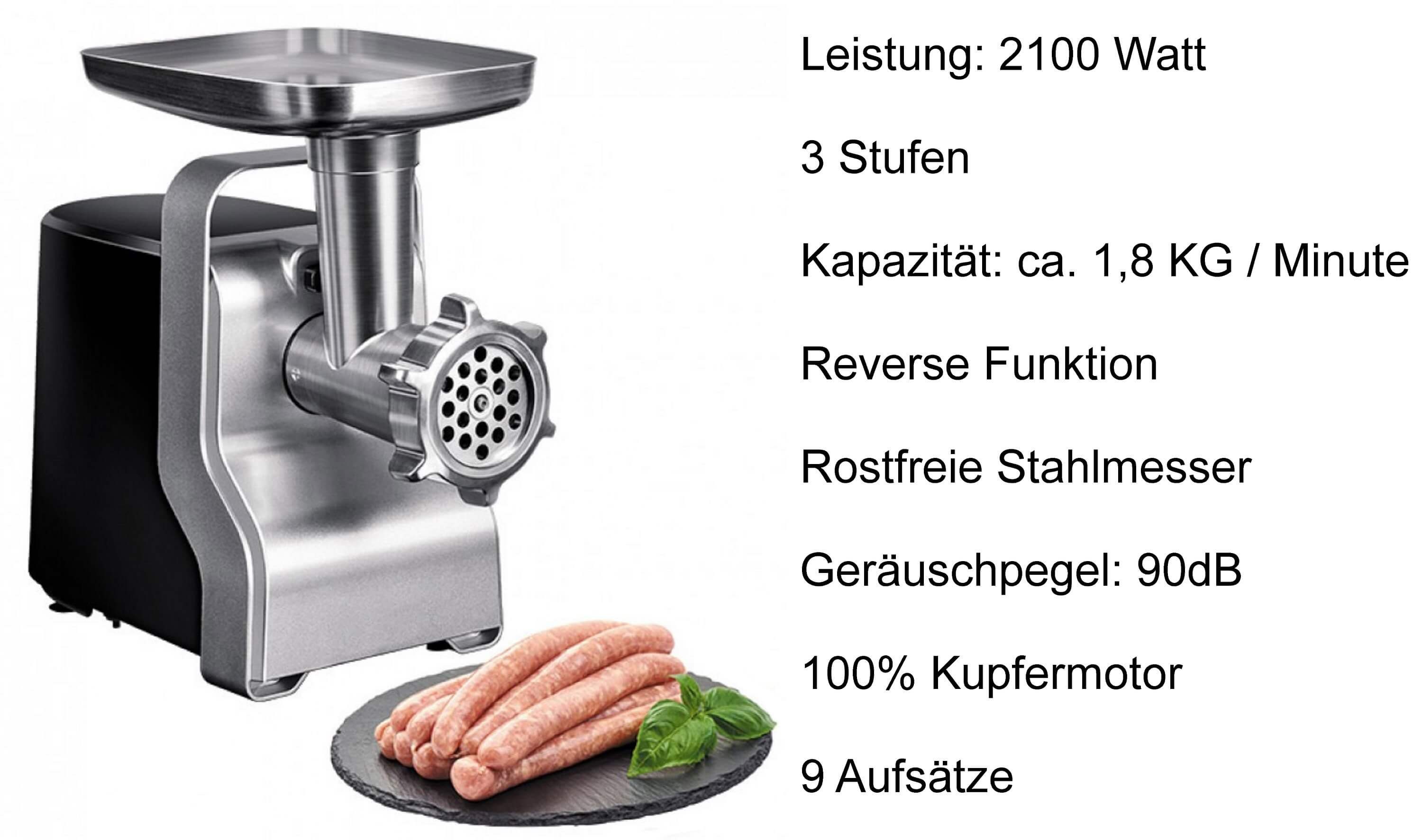 Zilan Fleischwolf ZLN-0126, Metall-Getriebe, Spritzgebäckaufsatz, 1, 2100 Rostfreies Kibbe-Aufsatz W, in 9