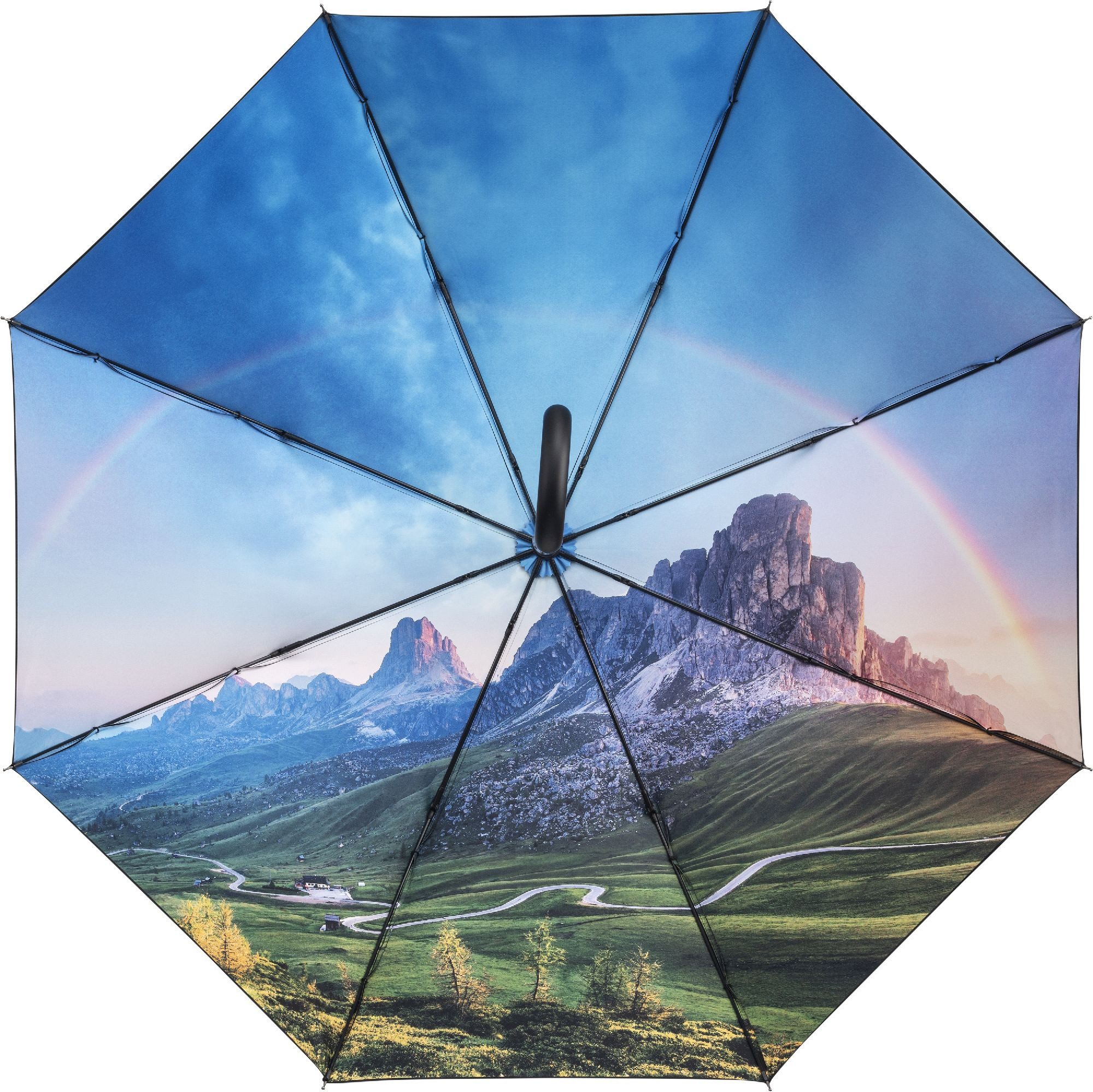 FARE Stockregenschirm Impressions Berg-Design, Auf-Automatik, Windproof-PLUS, Fiberglasschienen, Soft-Touch-Griff, Korrosionsschutz
